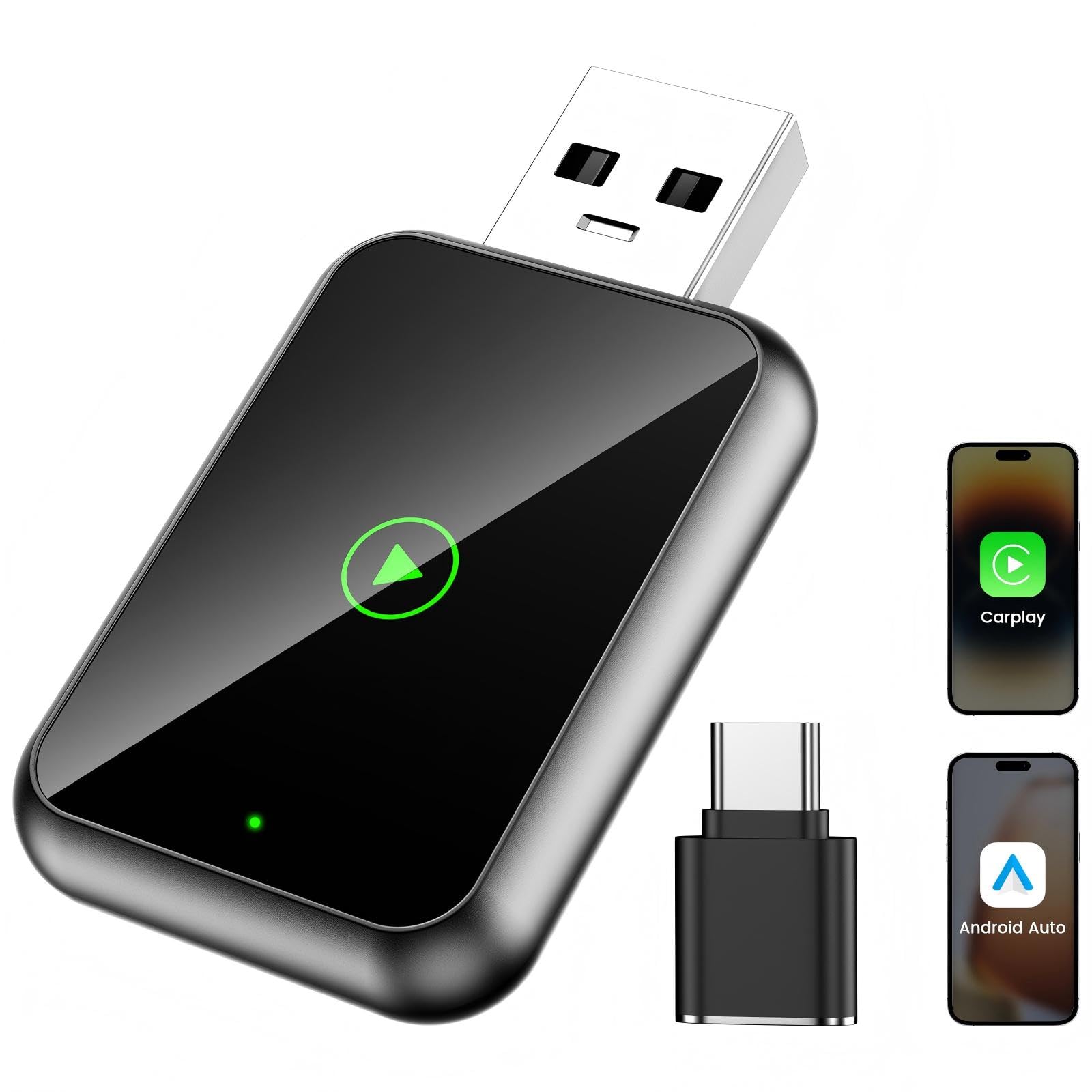 2026 Mini CarPlay Wireless Adapter für Apple CarPlay/Android Auto, Kabelgebunden zu Kabellos, Kompatibel mit iOS 10+ & Android 11+, USB-A/C, Plug & Play, Schnelle Stabile Verbindung, OTA-Updates