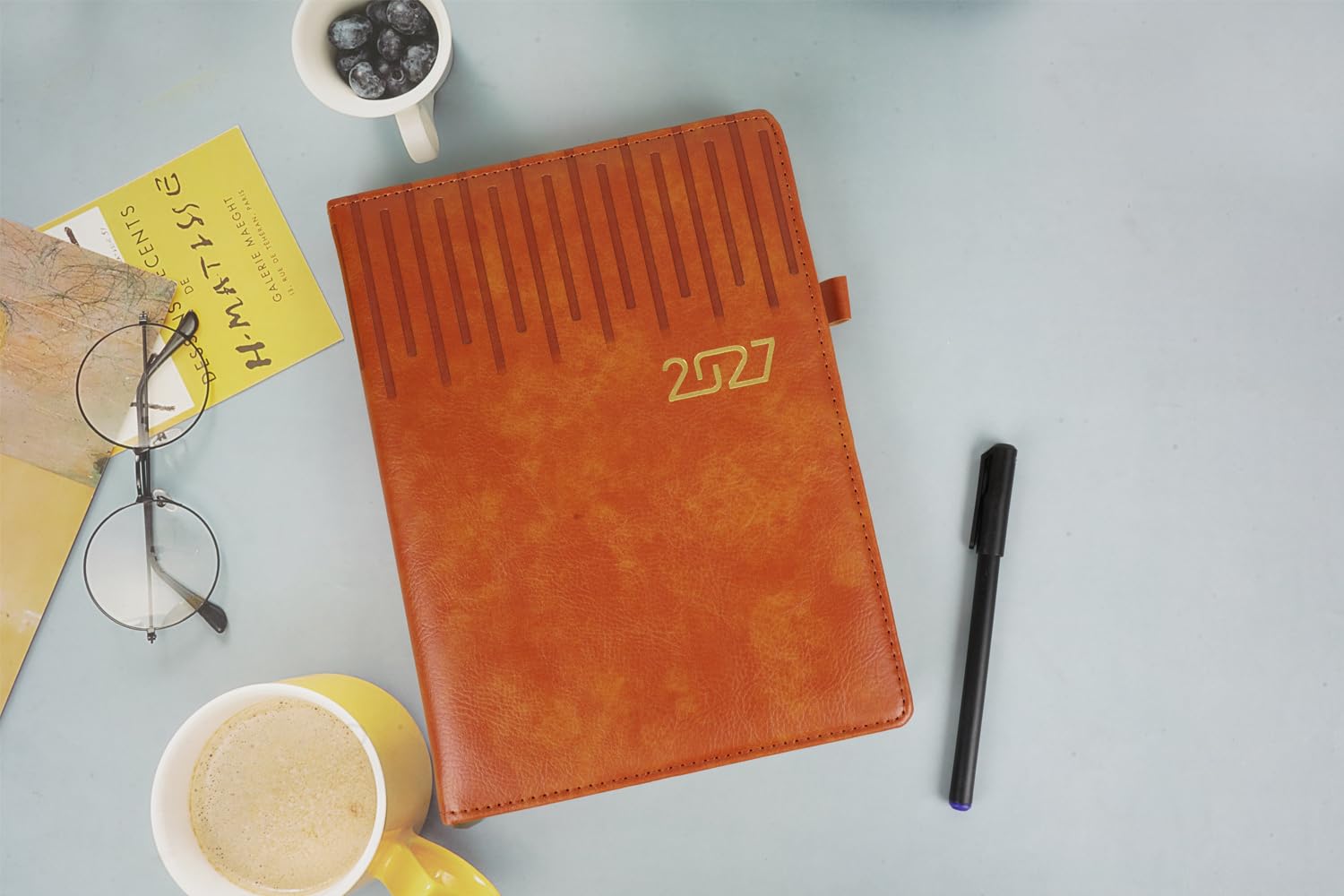 2027 Daily Planner Diary with Pen Holder, Tan Brown Leatherette Cover-image-38