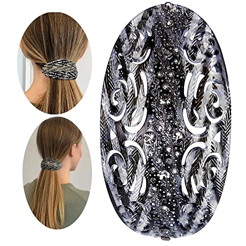 Haarspangen Damen Groß Elde 12 cm Schwarze Strass / Haarklammer Groß Vintage Hochwertig / Hair Clip Dickes Haar Haarschmuck Damen Französische Haarspange Luxus / Haarklammern Groß Automatisch Cover