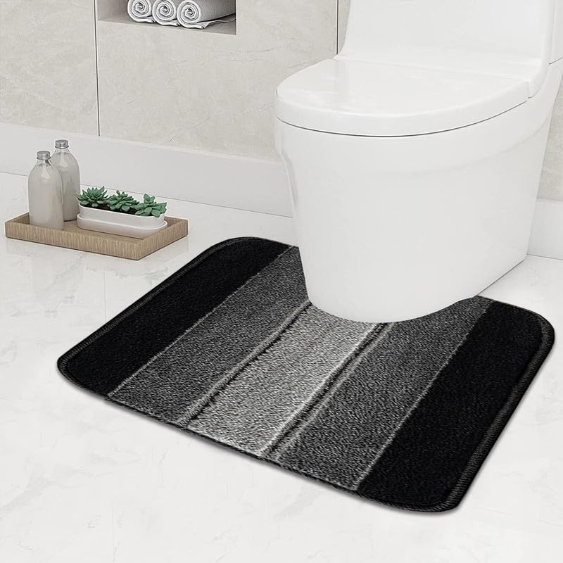 Fit Even Stripe Microfiber Memory Foam Bath Mat – Fast Drying Non slip Mats for Bathroom, Shower and Toiler Floor, Quick Dry, Water Absorbent and Washable Bathmats (Black, 50x60 cm)
