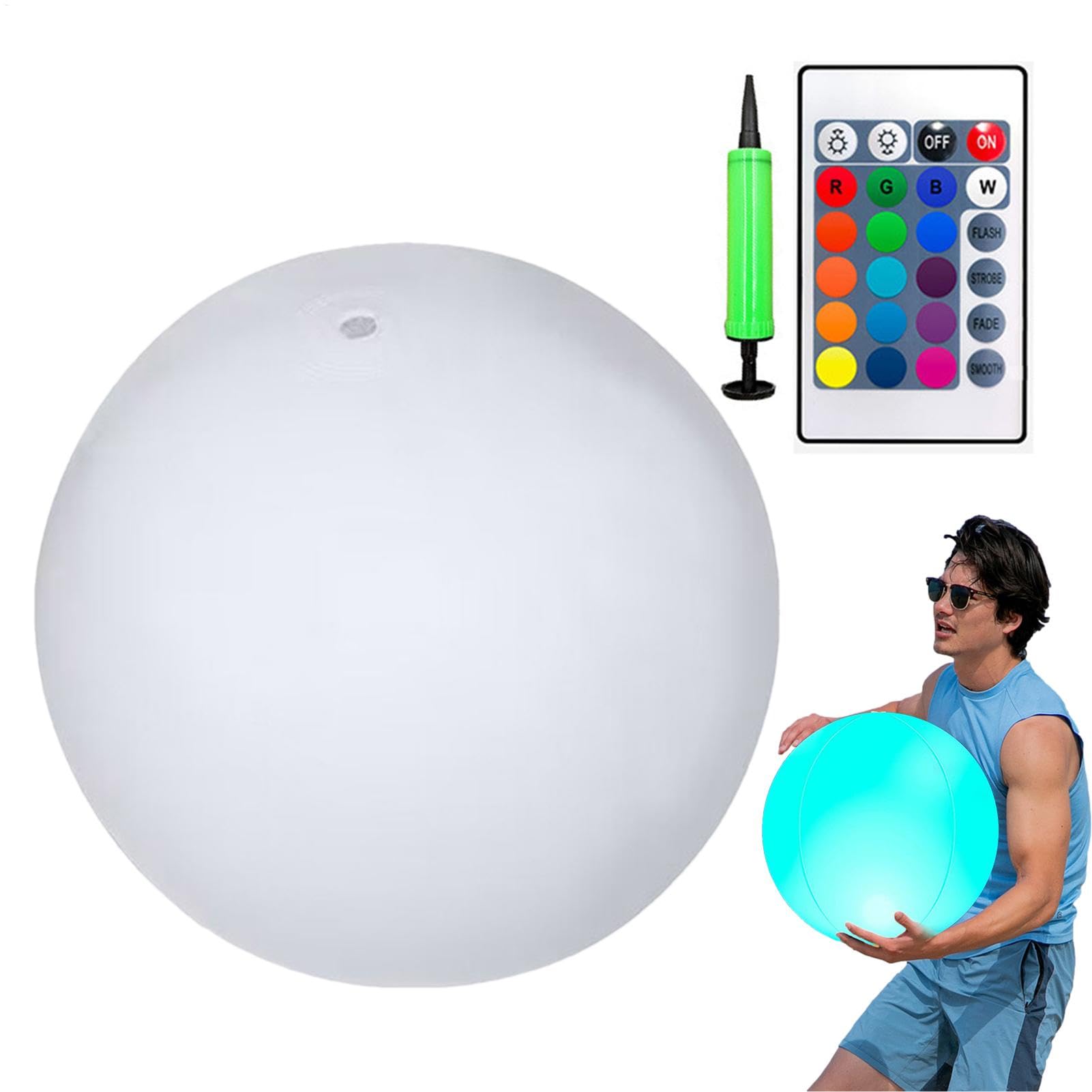 Light Up Pool Balls - 16 Light Colors Inflatable Beach Toy, 4 Adjustable Light Modes Inflatable Neon Beach Balls For Kids & Adult Sports, Water Games, Pool