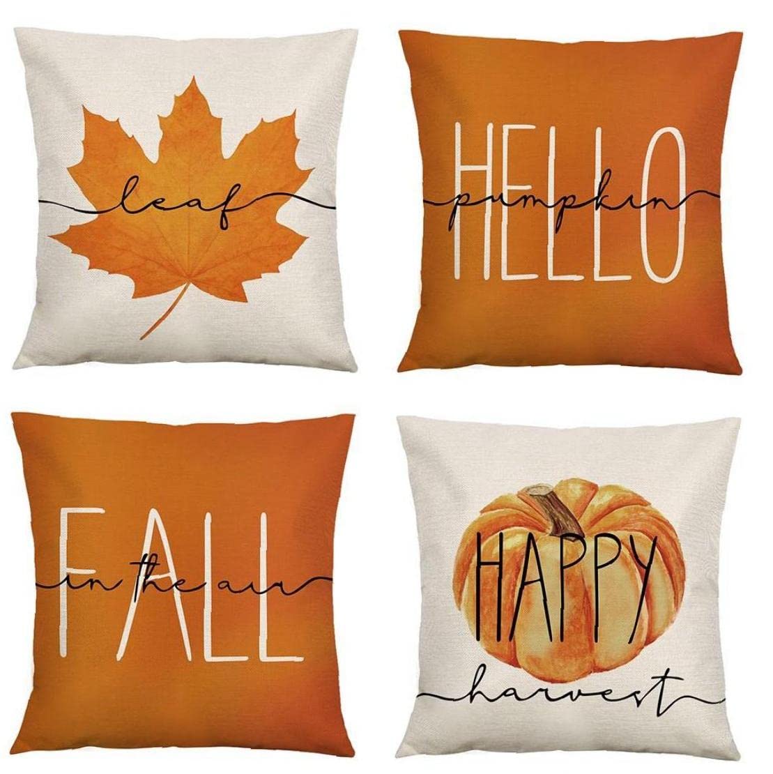 Taie d'oreiller citrouille d'automne et érable pour votre déco de Thanksgiving x4