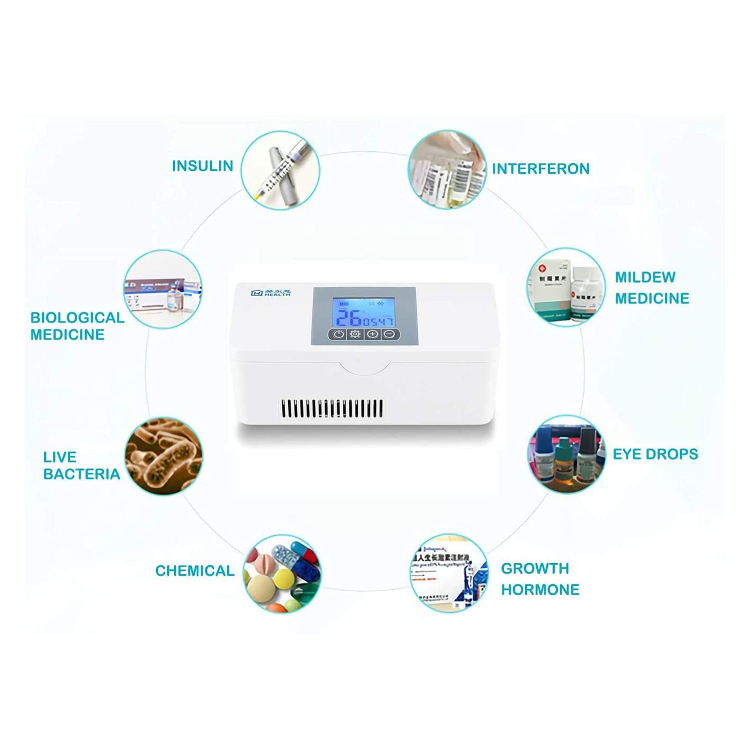 Caja refrigerada portátil, estuche de bolsa de viaje para enfriador de insulina, estuche de viaje para suministros para diabéticos, bolsa de almacenamiento para medidor de glucosa, pantalla LCD r