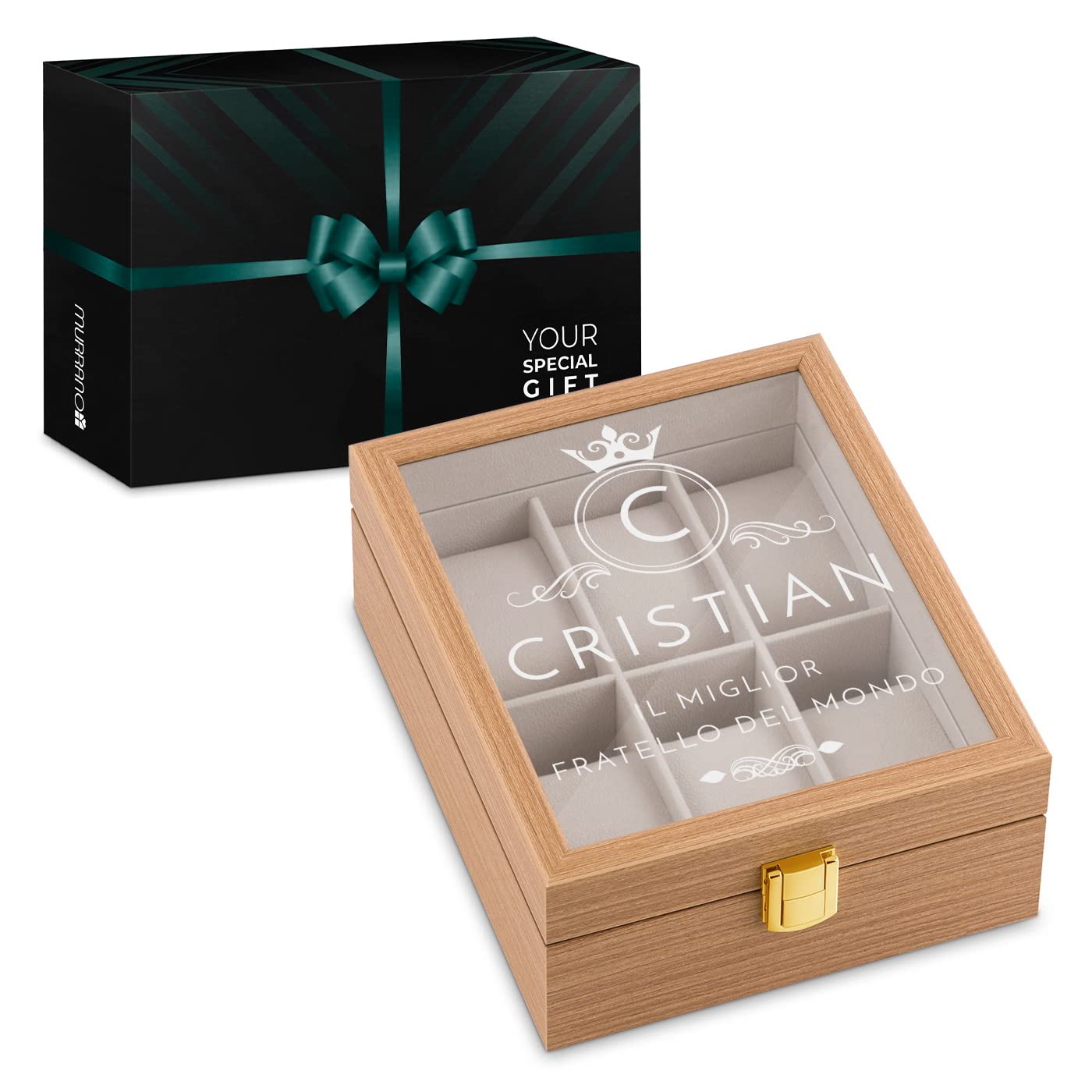 Maverton scatola porta orologi - con incisione personalizzata - in legno - custodia per 6 orologi - in legno - 20x16,5x8cm - regalo uomo compleanno - re