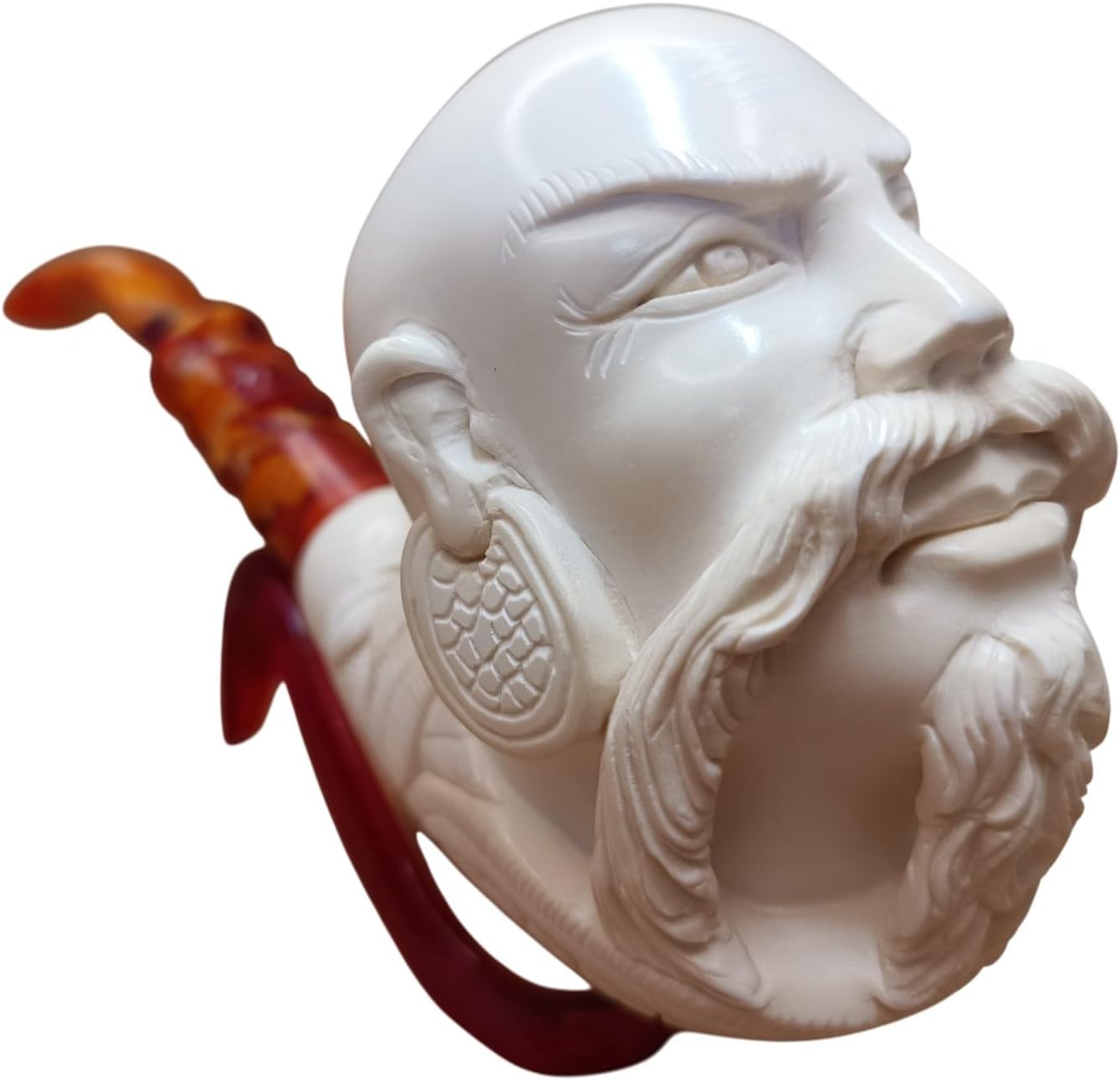 Meerschaum Online Block Meerschaum The Wise Emperor Blossom Pipe, Hand-Carved, 100% Solid Block Meerschaum, 187mm Length, with Fitted Case