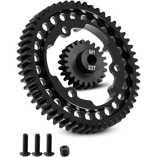 54T M1.0 Harden Steel Main Spur Gear with 23T Pinion Motor Gear Fit for Traxxas 1/10 Maxx 1/10 E-REVO 2.0 VXL 1/5 X-Maxx 1/7 XO-1 1/6 XRT Replace 6481X Hot Racing Spur Gear RC Cars Spare Parts