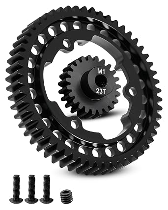54T M1.0 Harden Steel Main Spur Gear with 23T Pinion Motor Gear Fit for Traxxas 1/10 Maxx 1/10 E-REVO 2.0 VXL 1/5 X-Maxx 1/7 XO-1 1/6 XRT Replace 6481X Hot Racing Spur Gear RC Cars Spare Parts