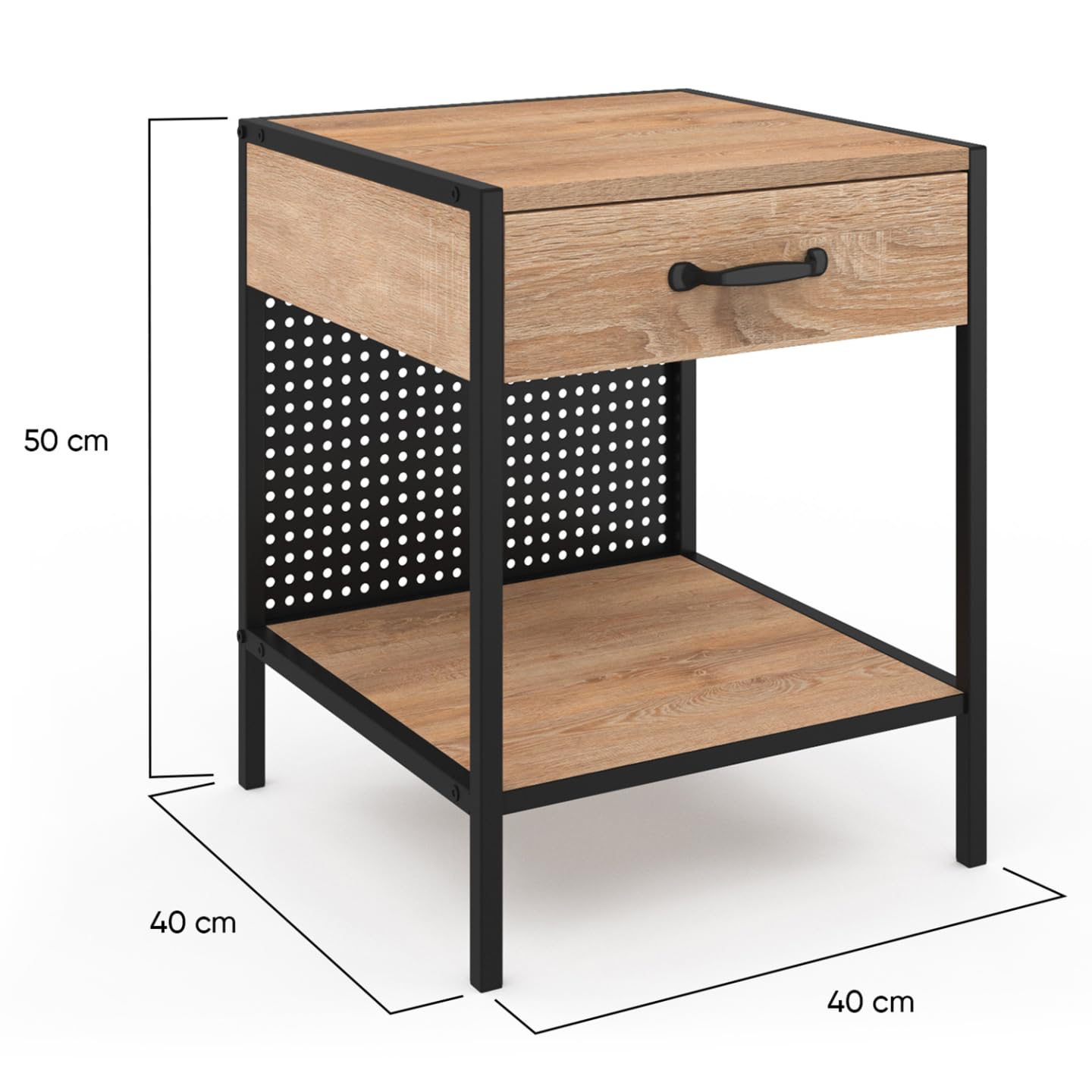 IDMarket - Lot de 2 Tables de Chevet Preston Bois et Acier perforé Noir
