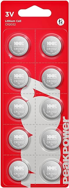 CR2032 Battery 3v lithium pack of 10 (CR 2032) by 100% PeakPower