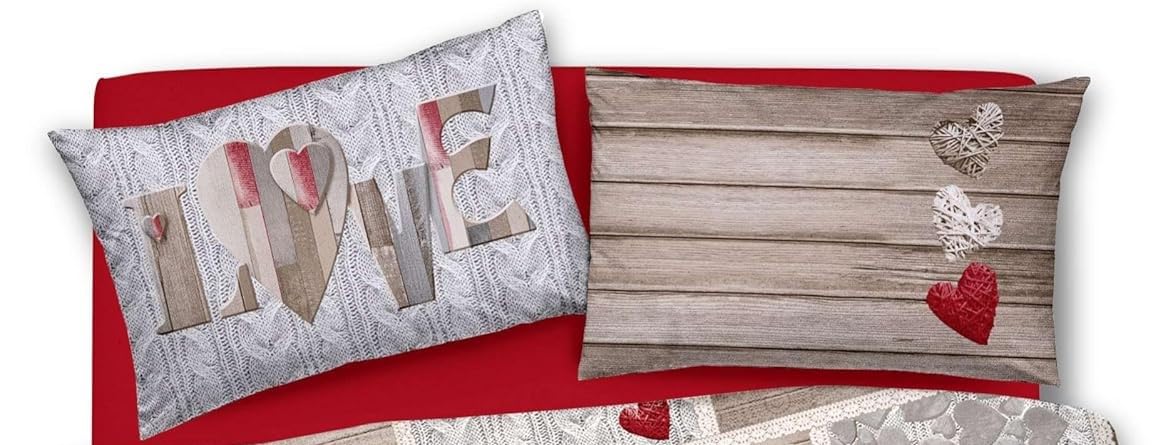 PELLECCHIA 1969 | Parure Copripiumino Matrimoniale 100% Cotone, Completo di Sacco 250x200cm e 2 Federe 52x82cm, Made in Italy Fantasia (Shabby Love Rosso, Matrimoniale)
