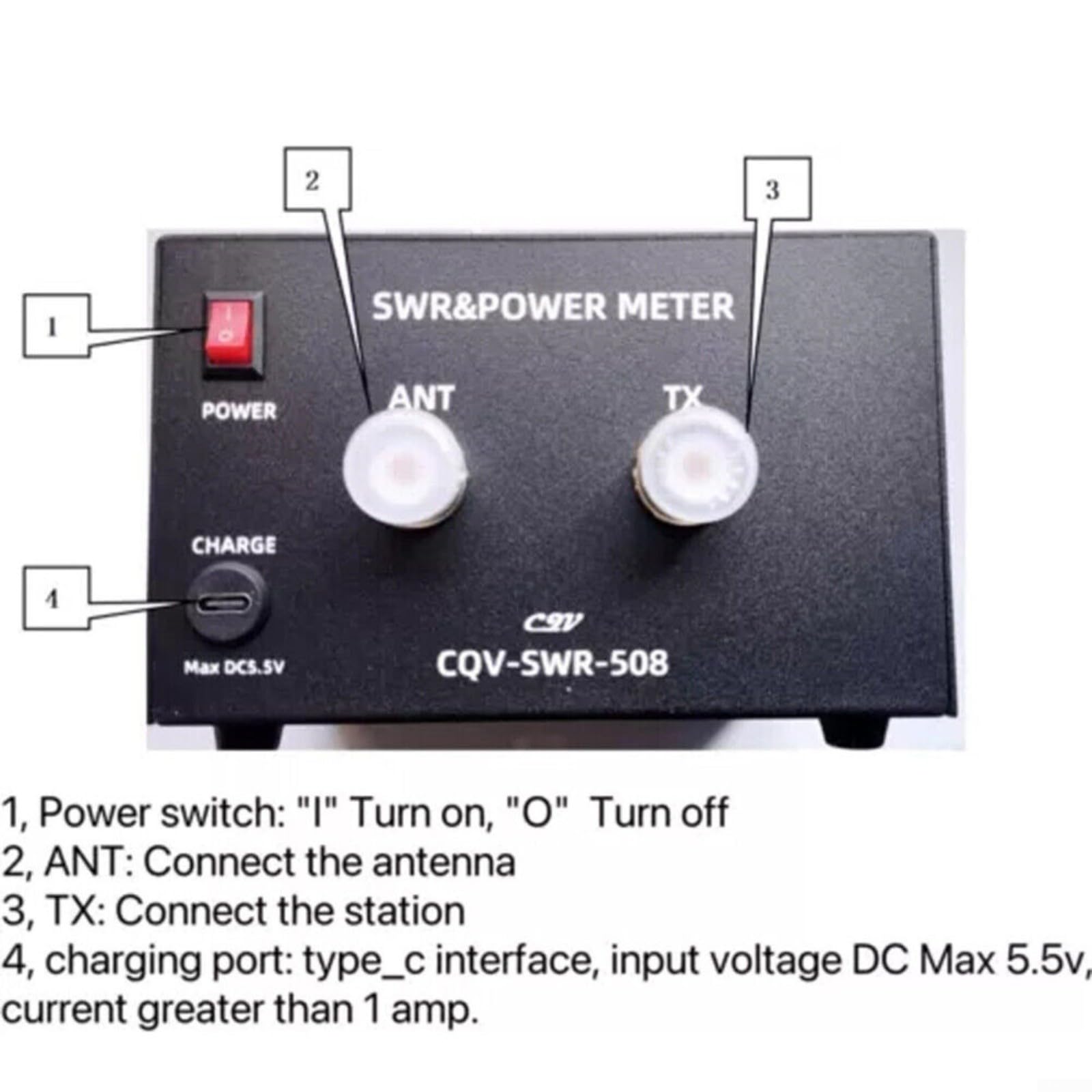 CQV SWR 508 1.8-54Mhz SWR Medidor de potencia 200W Medidor digital de onda estacionaria Medidor de onda estacionaria de onda corta con pantalla LCD