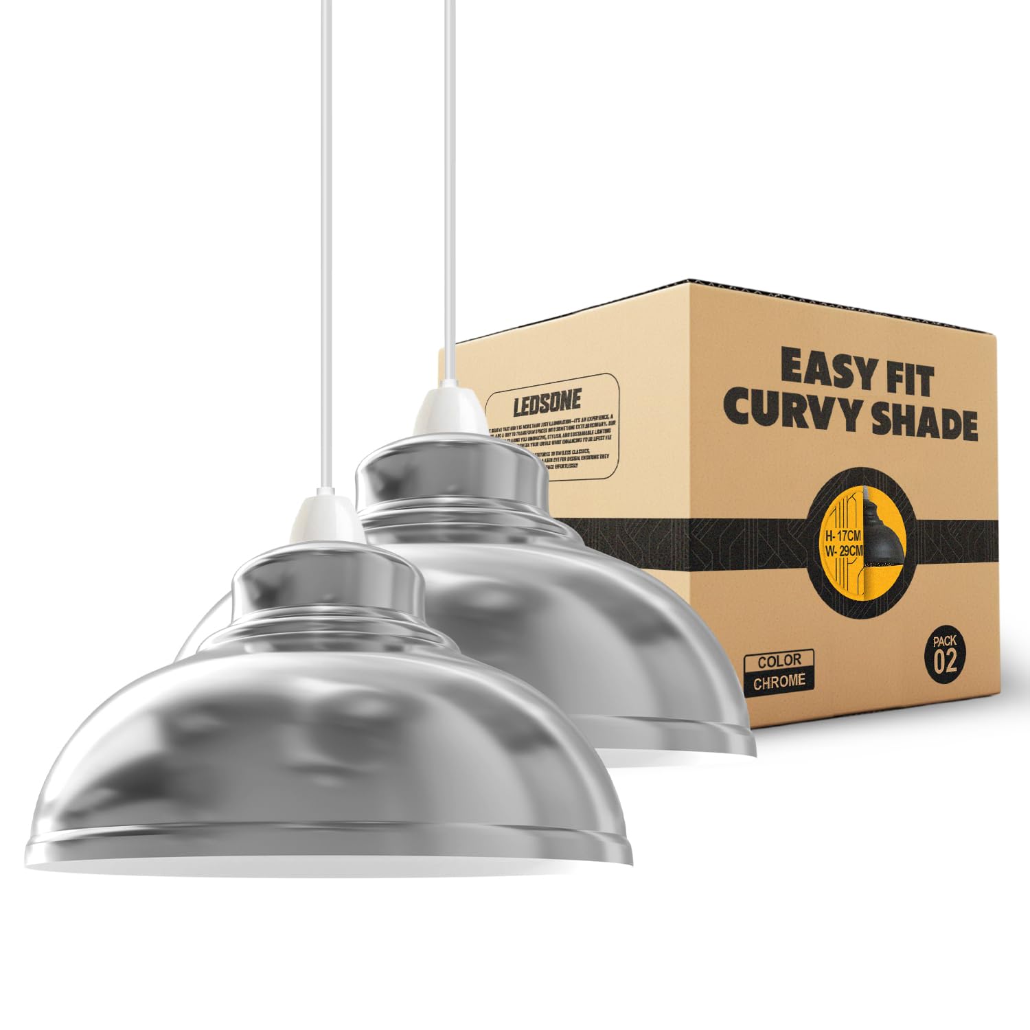 LEDSONE 2-Pack Retro Metal Ceiling Lamp Shades, Army Cama Dome Design, 29cm, Easy Fit for Bedroom, Kitchen, Living Room, Hallways, Office, Dining Room (Chrome) โ image 1