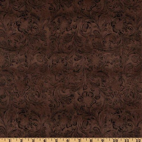 54'' Wide Faux Leather Fabric Tooled Floral Chocolate by The Yard
