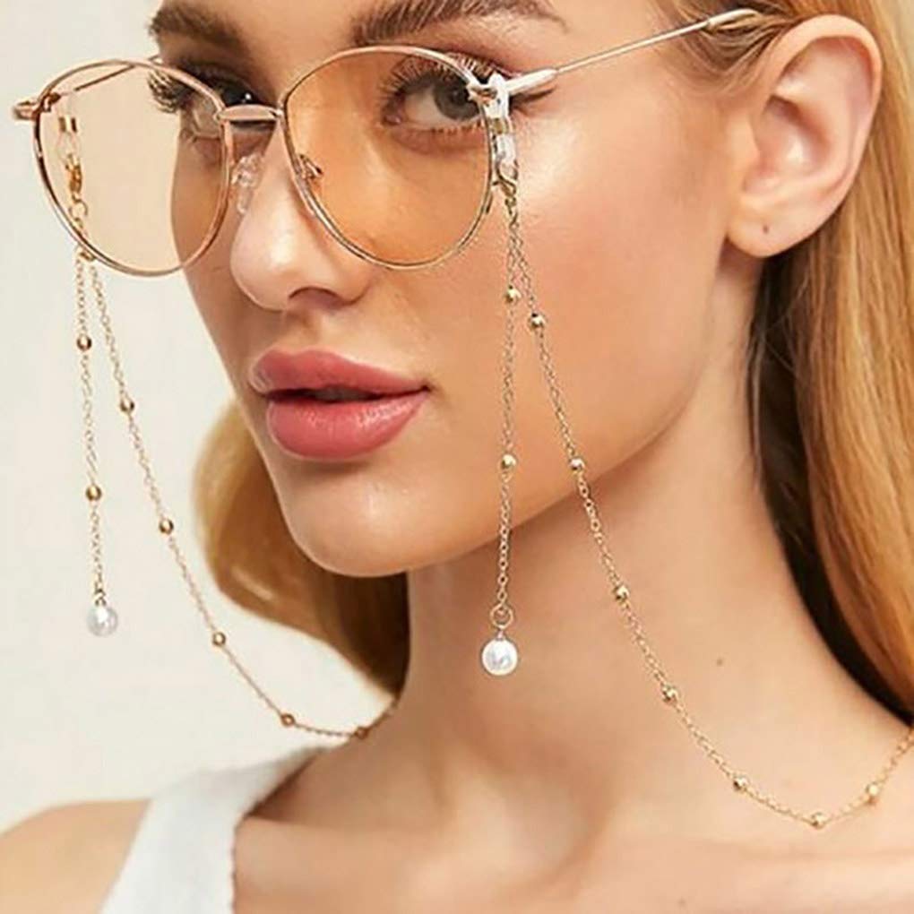 Sethexy Oro Mujeres Gafas Cadena Moda Hojas Cara Máscara Cadena Hoja Gafas de sol Cadena Accesorios para Vidrio y Mascarillas