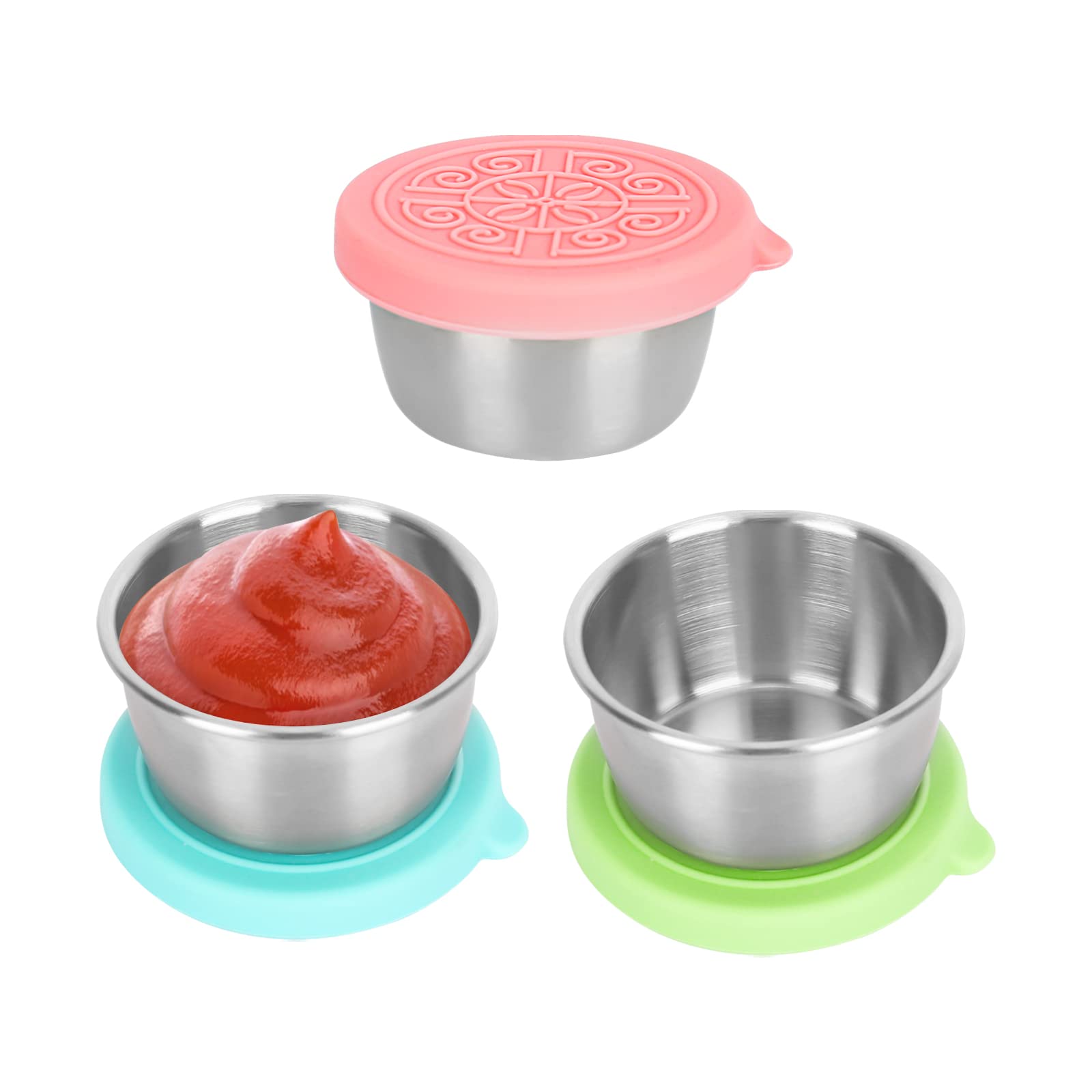 VINEST 6 Contenitori Per Condimenti In Acciaio Inox 50ml Con Coperchi Siliconici - A Prova Di Perdite