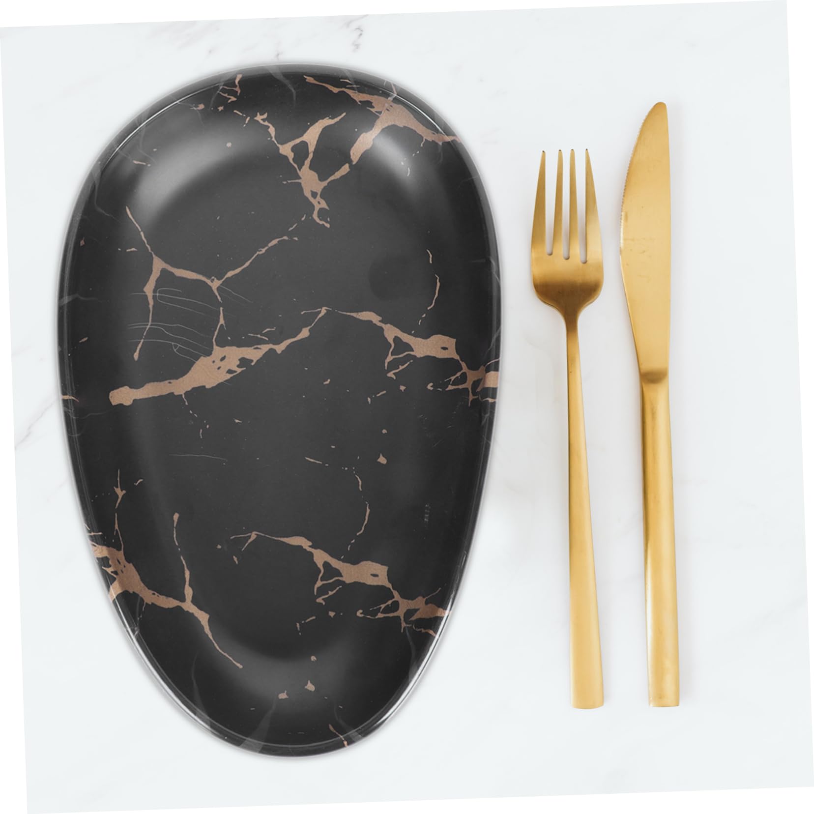 BRIGHTFUFU 1Pc Marble Pattern Egg Shape Tray Dish for Steak Snacks and Western Tableware Household Storage Platter