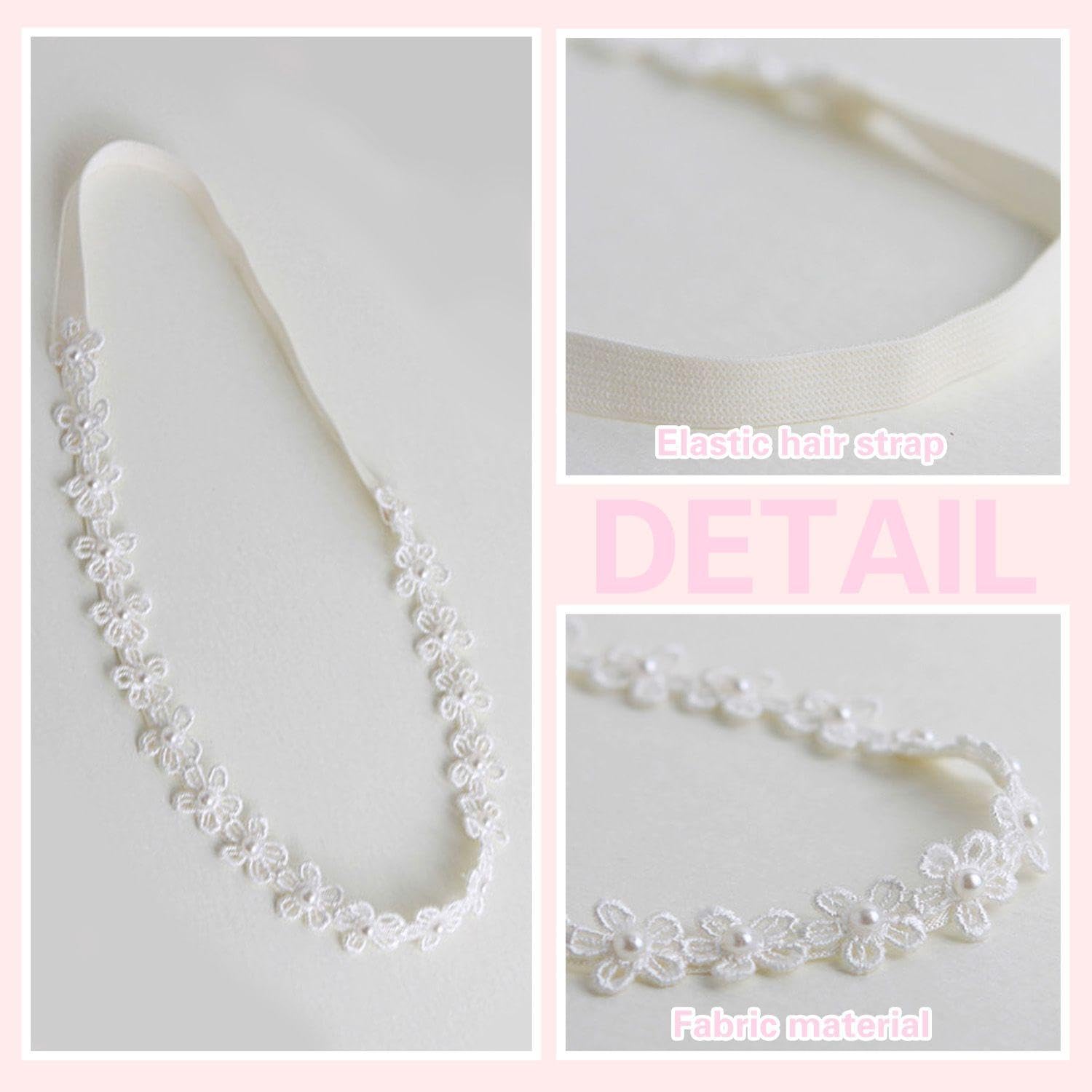 2 White Pearl Flower Hairbands, Simple and Fashionable, Baby Soft Elastic Headdress, Children's Cute Hair Accessories, Clothing Accessories. - Image 3