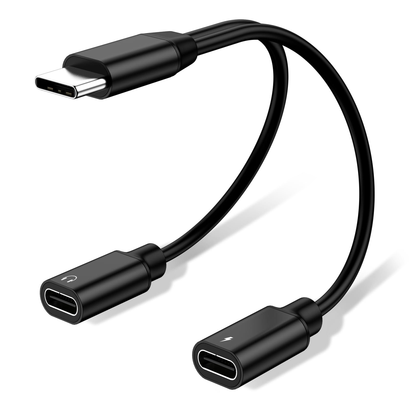 Dual USB C Headphone and Charger Adapter Splitter,2-in-1 Type C Audio Adapter with USB C Fast Charging Port Splitter Dongle Cable for with iPhone 16/16Plus/16 Pro/16 Pro Max/15/15 Pro,S23 S22 (Black)