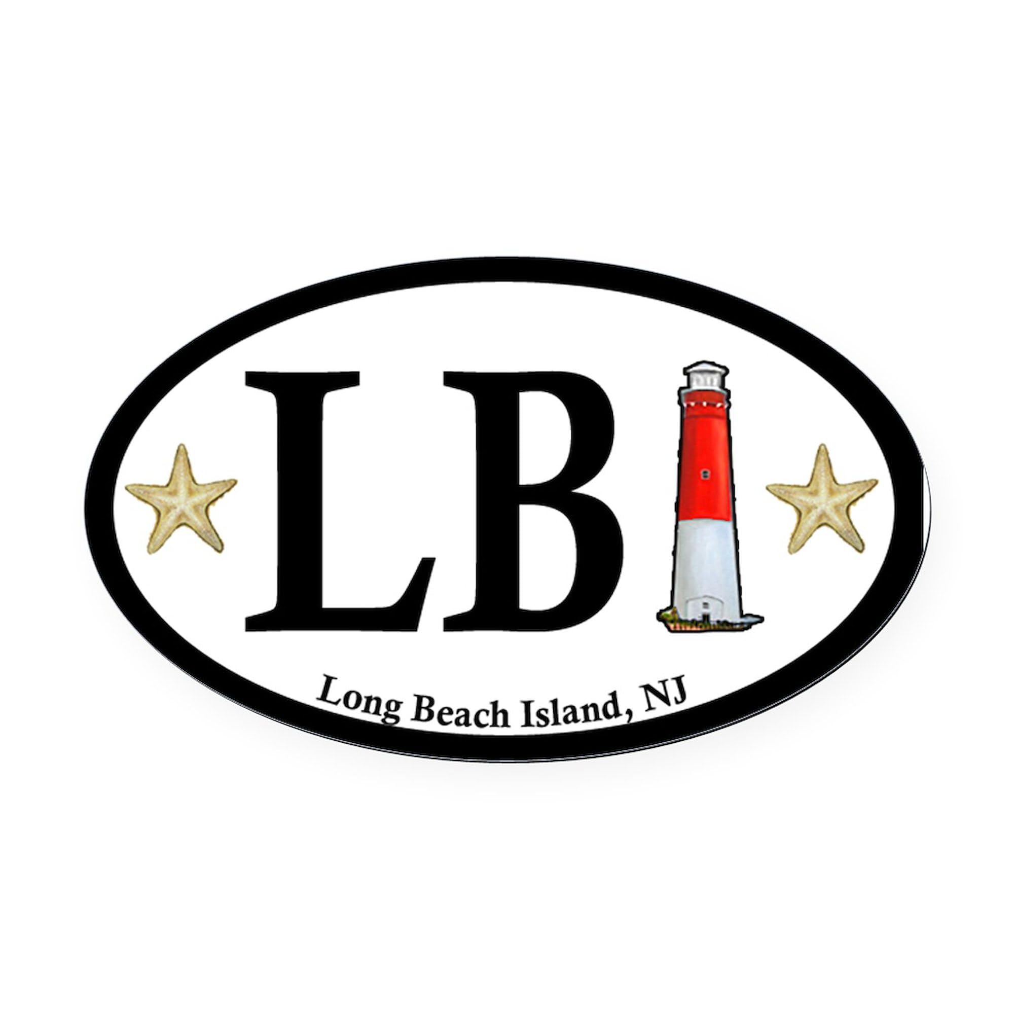 CafePress LBI Car Magnet with Light House Oval Car Magnet, Euro Oval Bumper Magnet