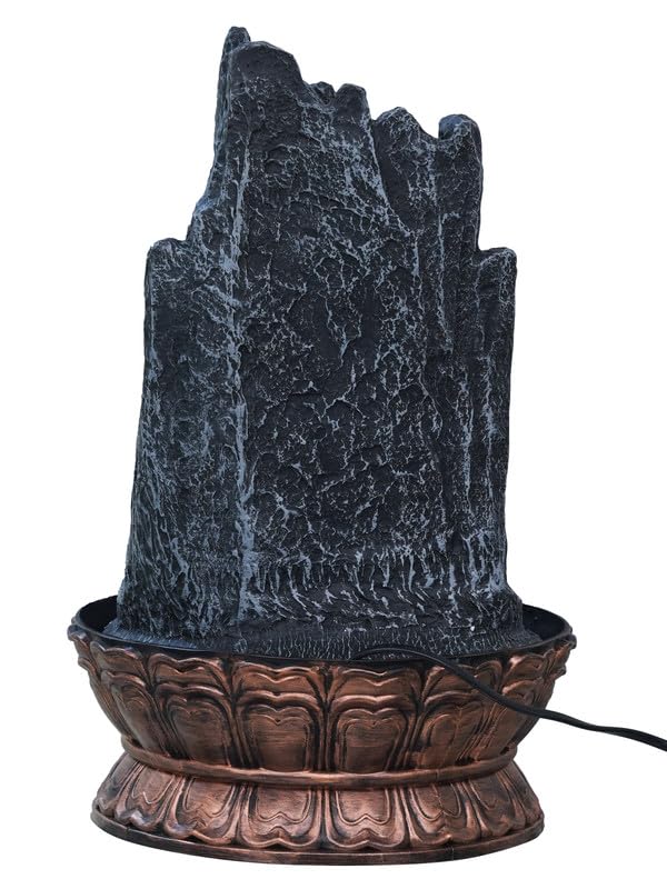 Image of Golden and Grey Polyresin Tabletop Lord Shiva Rock Finish Indoor Waterfall Fountain for Home Decor with Multicolour LED & Speed Control Pump (Size: 27 x 27 x 43CM | Weight: 2060Gram)