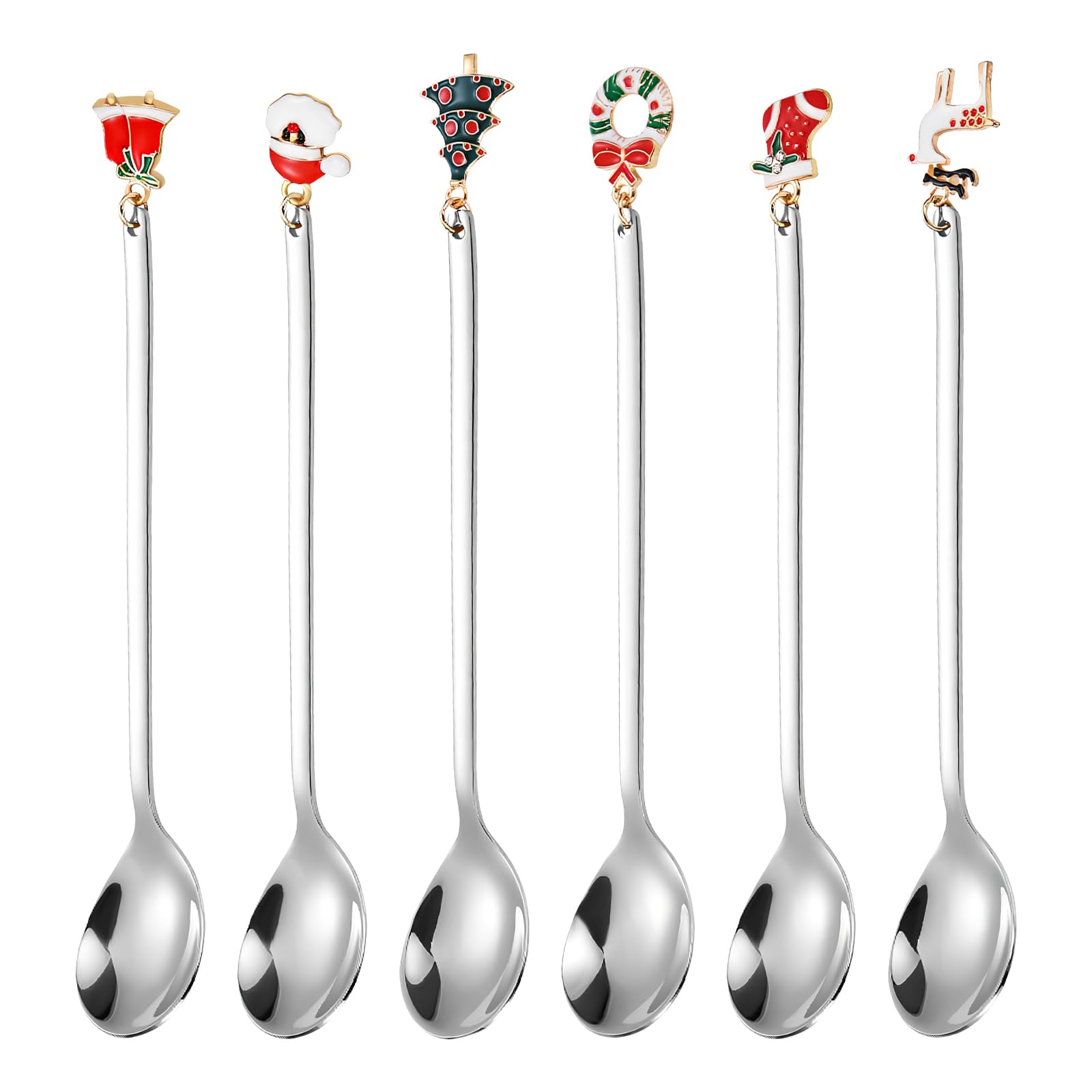 Set Di 6 Posate Natalizie In Acciaio Inox - 3 Cucchiaini E 3 Forchette, Con Confezione Regalo - Decorazione Tavola