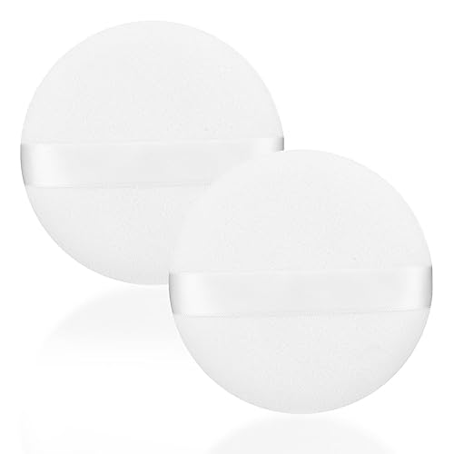 WLLHYF 2 piezas de algodón suave soplado redondo cosmético soplado con cinta de cinta asa portátil maquillaje facial esponja polvo flojo polvo