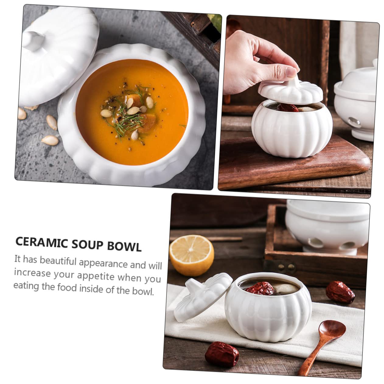 Ciieeo Suppe Terrine 4 Stück Kürbis Suppentasse Geschirr Obstplatte Suppenterrine Beikost Behälter Soup Bowl Reis Kleiner Schmortopf Ramen Schüssel Suppenschüssel Suppenbehälter Aus Keramik Weiß