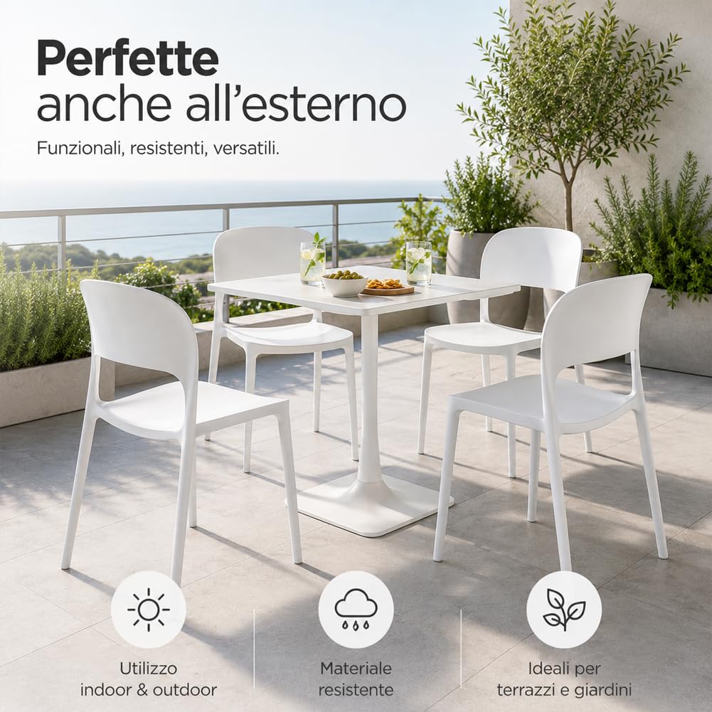 BAKAJI Set 4 Sedie da Pranzo Impilabili Salvaspazio Modello Stoccolma, Struttura Resistente Polipropilene, Seduta Ergonomica Ideale per Interno, Esterno, Casa, Giardino, Ristorante, Bar, 40x45x80 cm