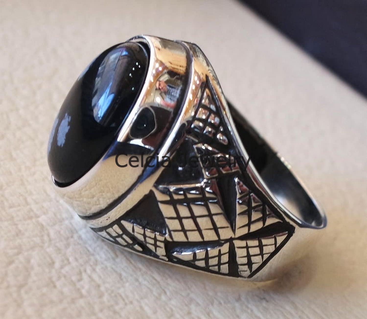 Bellissimo anello ossidiana fiocco di neve, gioielli fatti a mano attraenti per uomo, anello di dichiarazione, regali per la festa del papà, anello ossidato argento (ossidiana fiocco di neve)