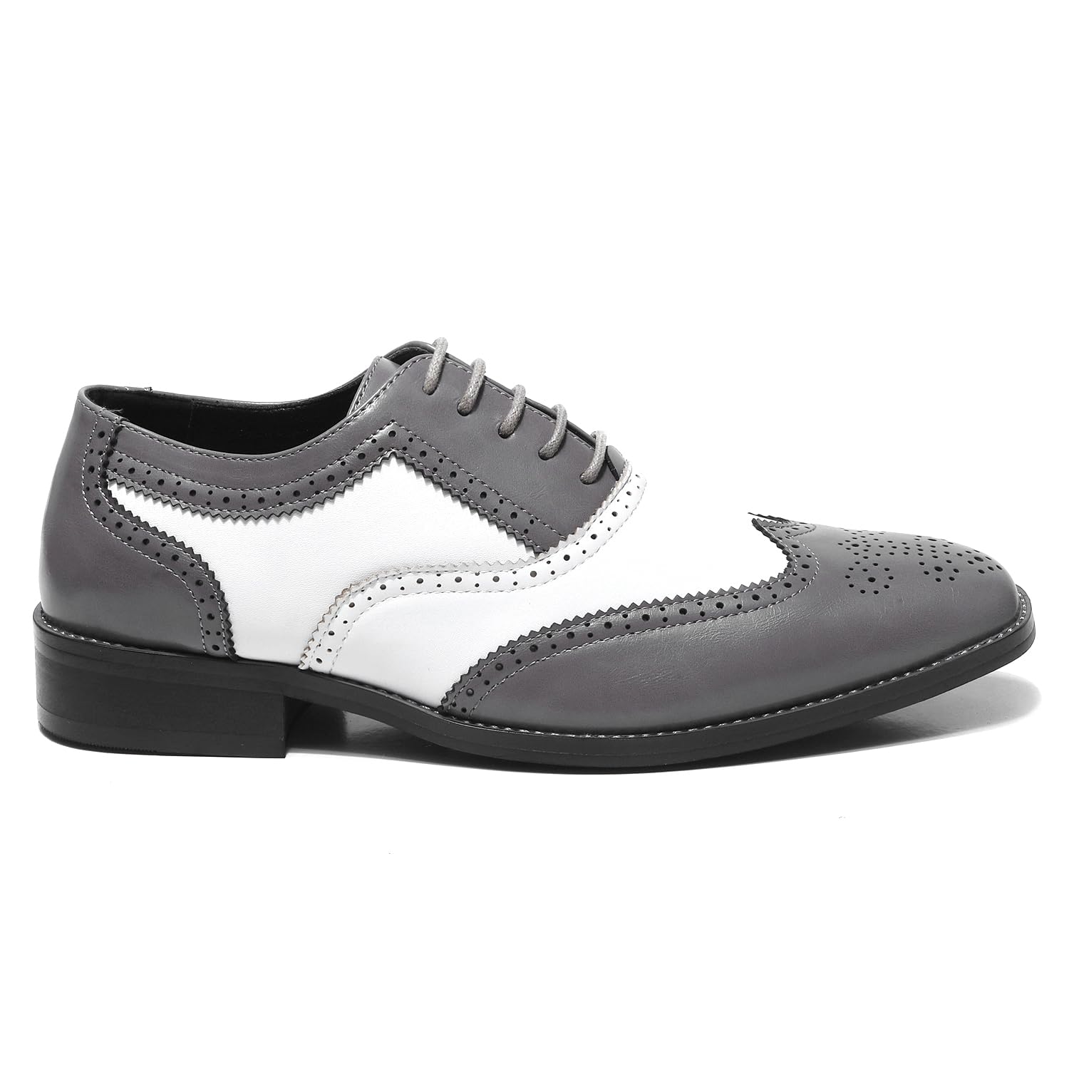 Metrocharm Two-Tone Wingtip Oxford Mens Dress Shoes Synthetic Leather Brogue Style Lace-Up Design for Formal Wear MC118