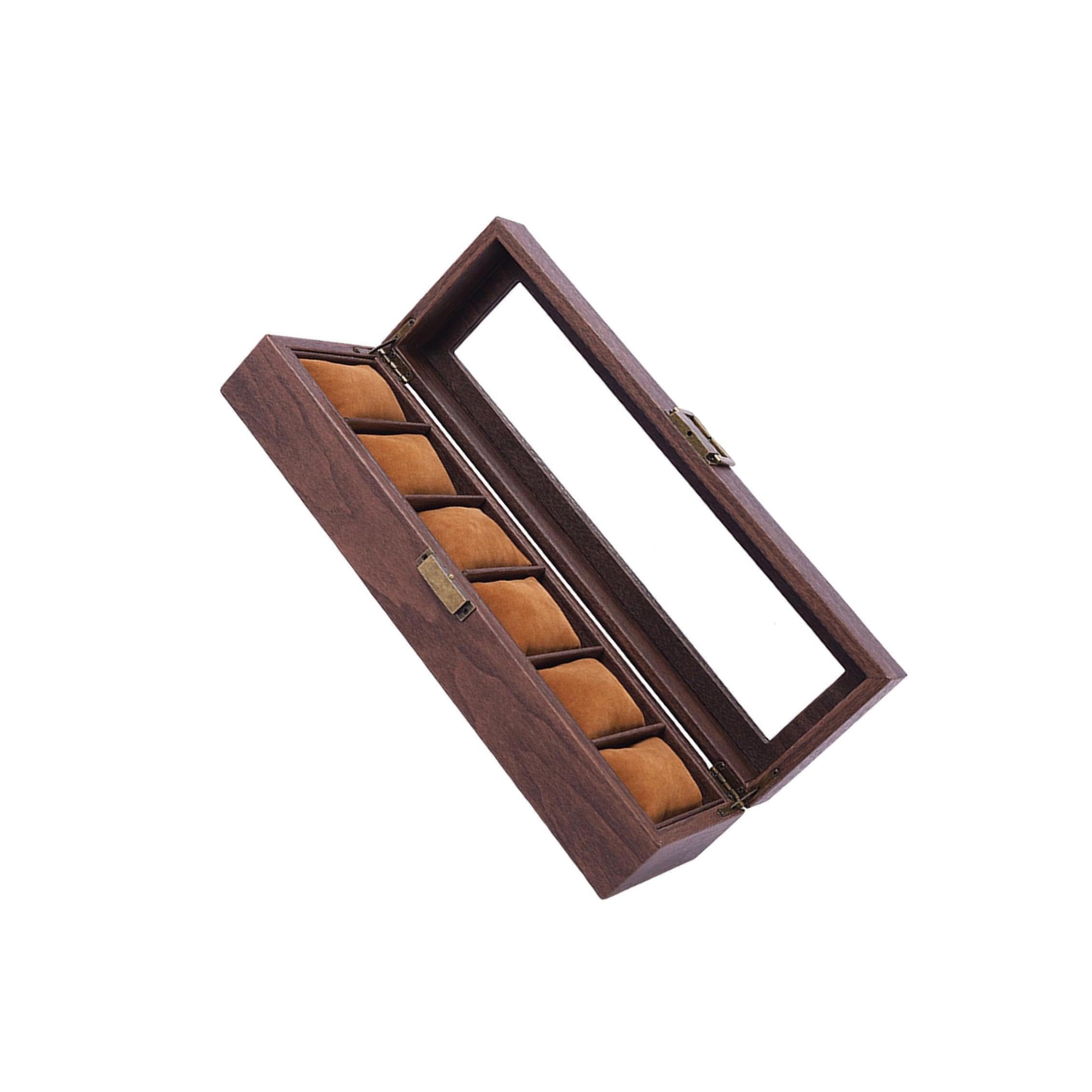 Exquisite Uhrenbox aus Holz mit Glasdeckel, ideal für Reisen und als Reiseetui. Tragbare Uhrenbox aus Holz, abschließbar, für Damen und Herren.