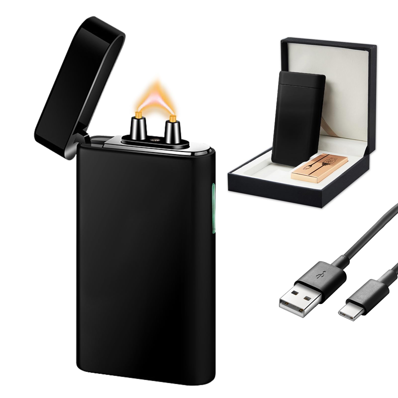 Skrfire Noble Black Electric Lighter Windproof Lighters Flame Plasma Arc Lighters Rechargeable Usb Lighter With Battery Indicator(Black)