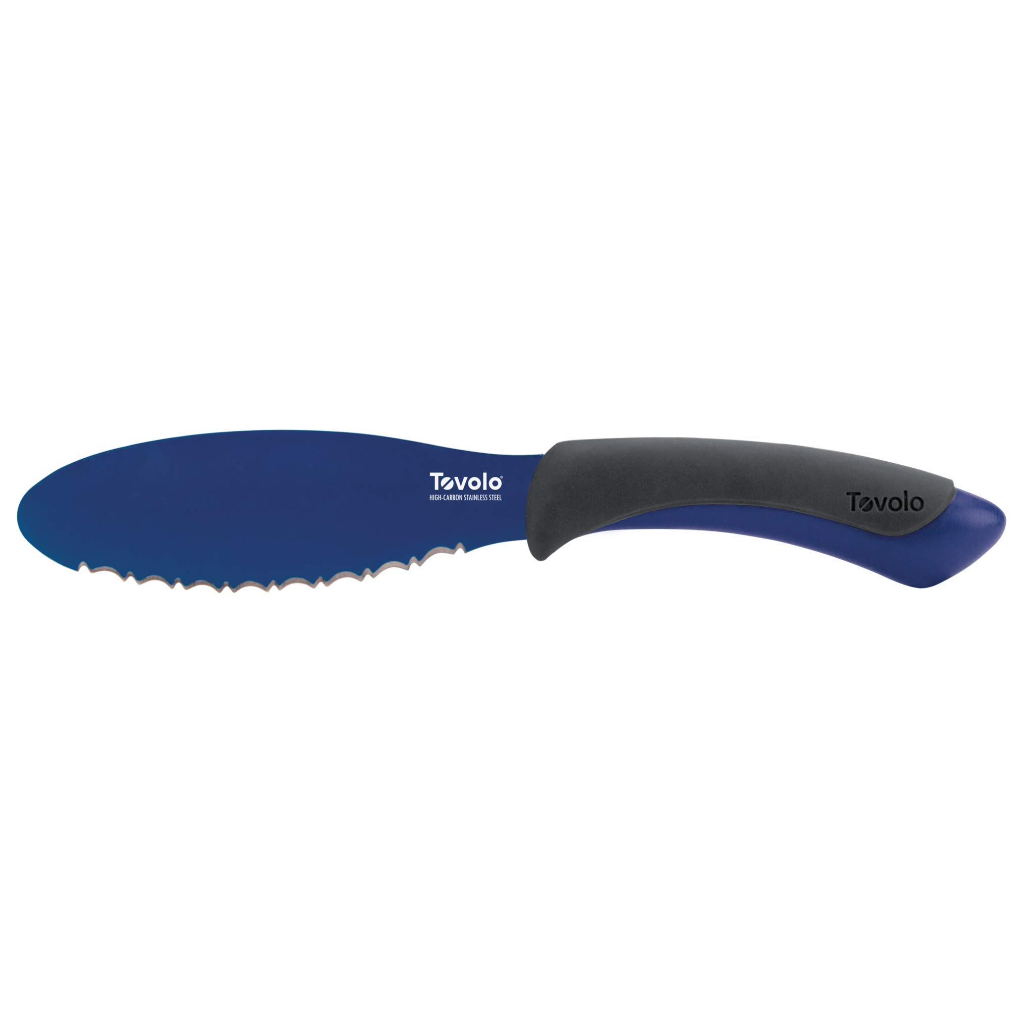 Tovolo 5.5" Slicer With Comfort Grip Handle, Serrated Kitchen Knife for Bagels, Sharp High-Carbon Steel Blade, Dishwasher Safe &amp; BPA-Free, Lx 6 in, Deep Indigo
