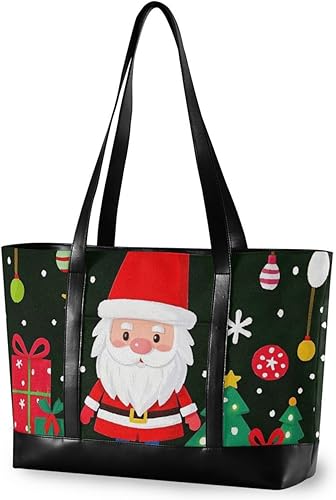 Caricatura linda Feliz Navidad Santa Claus elegante bolsa de portátil para mujer con cremallera maletín para viajes gimnasio vacaciones con tablet