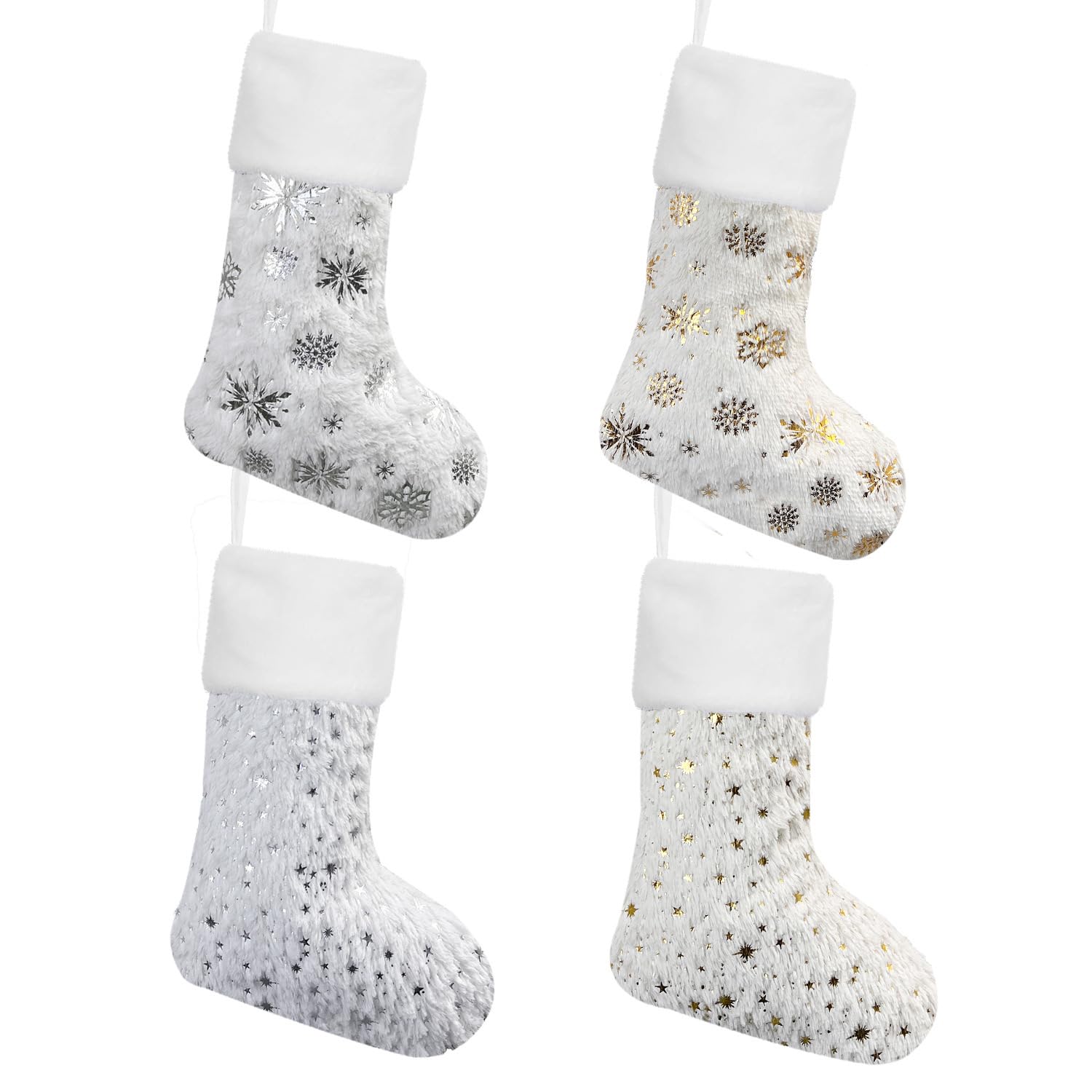 2024 New Nikolausstiefel mit Name 4er Set Weihnachtsstrumpf Nikolausstiefel zum Befüllen und Aufhängen Kamin Christmas Stocking Personalized Groß Deko Ideale Weihnachtsdekoration Weiß
