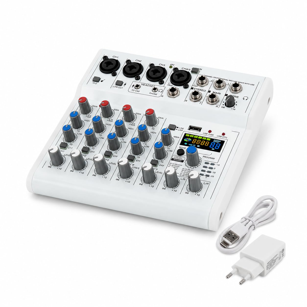 Mixer audio Bluetooth a 7 canali, mixer professionale con interfaccia audio USB, mixer con 88 tipi di DSP e 48 V CC, mixer per spettacoli palcoscenici, studi di registrazione, spettacoli DJ