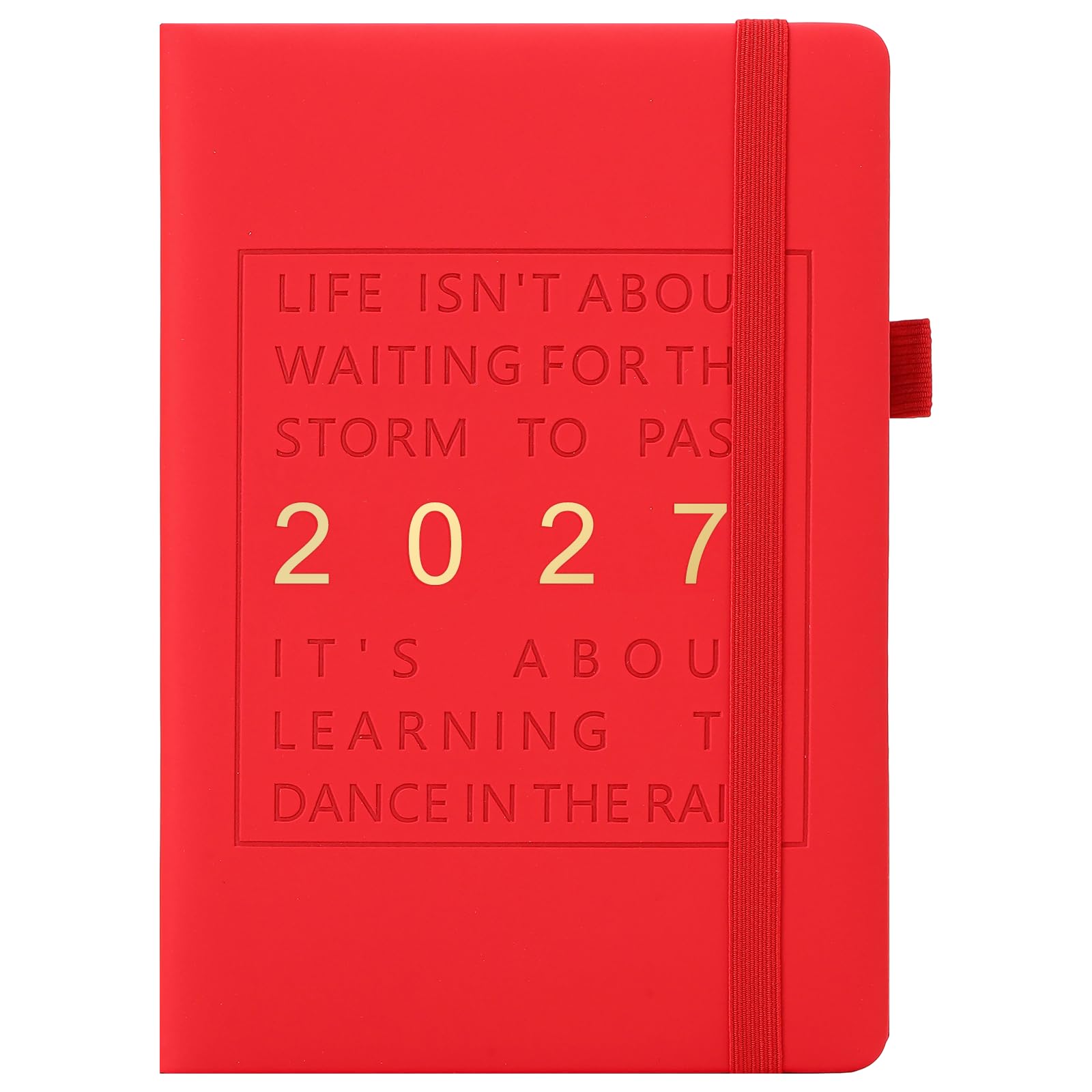 2027 Diary A5 Page a Day from Jan to Dec,Full Year Daily Planner with Colorful Monthly Tabs,Hardcover Academic Diary 2027 with Inner Pocket,Bookmark (Red)