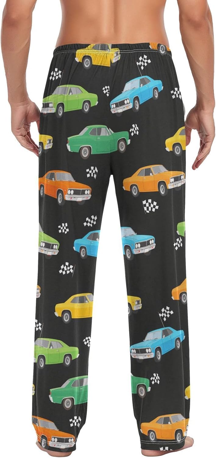 Pigsaly Retro Race Cars Pajama Pants Machinery Trucks Lounge Sleepwear PJs Men's Pajama Bottoms Casual Lightweight Sleep Pants S - Image 2