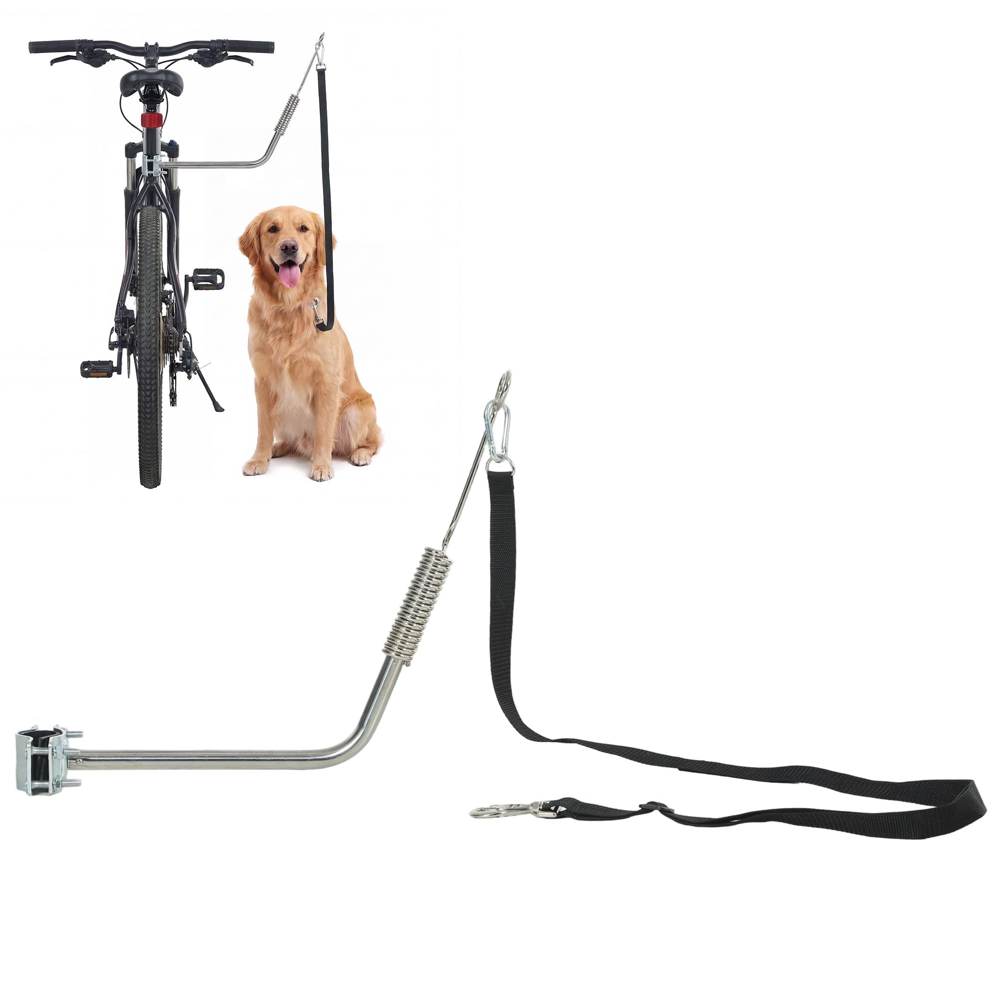 PawHut Laisse de Vélo pour Chien 180 cm en INOX, Fixation Rapide, Ressort Amortisseur, Sangle Ajustable, Vélo pour Chien Mains Libres, Laisse d'exercice pour Entraînement Jogging Cyclisme, Argent