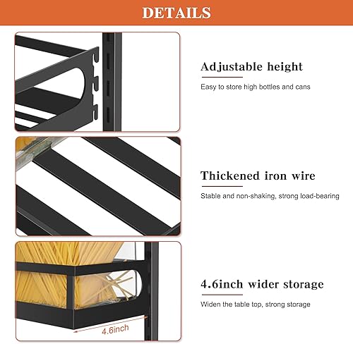 Miniatura 6 de X-cosrack Organizador de especias de montaje en pared, 5 niveles de altura ajustable, estante de especias colgante para armario de despensa de