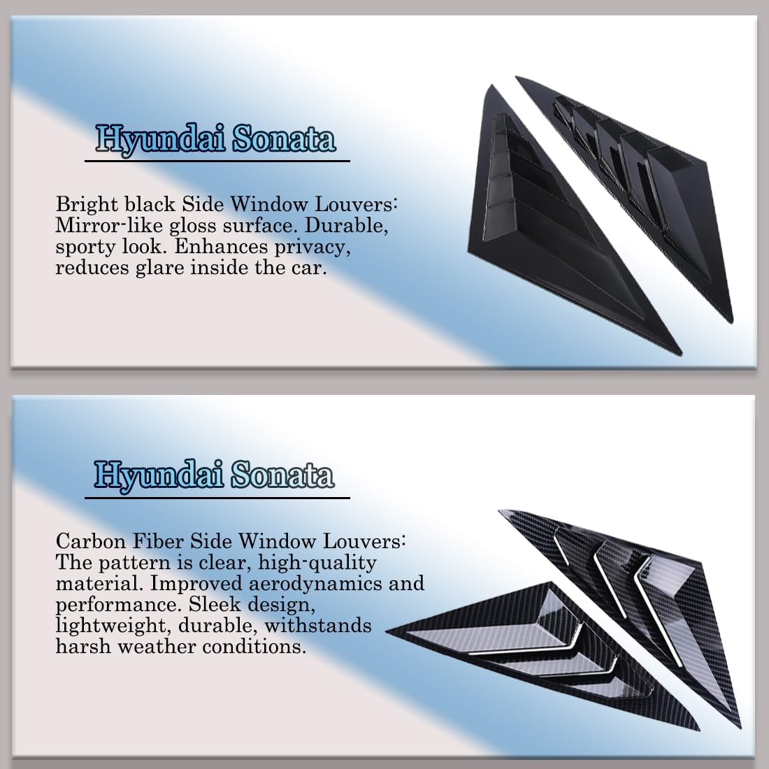 MUXEE 2Pcs Rear Side Window Louvers Air Vent Scoop Shades Cover Blinds Trim for Hyundai Sonata 2011 2012 2013 2014 - ABS Carbon Fiber Sport Interior Accessories