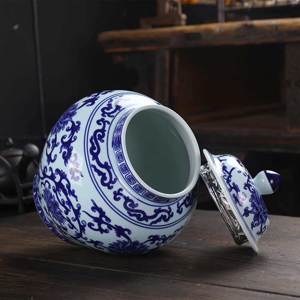 Amazon.co.jp: 古代中国風の青と白の磁器兜形花瓶、蓮華磁器兜形寺院