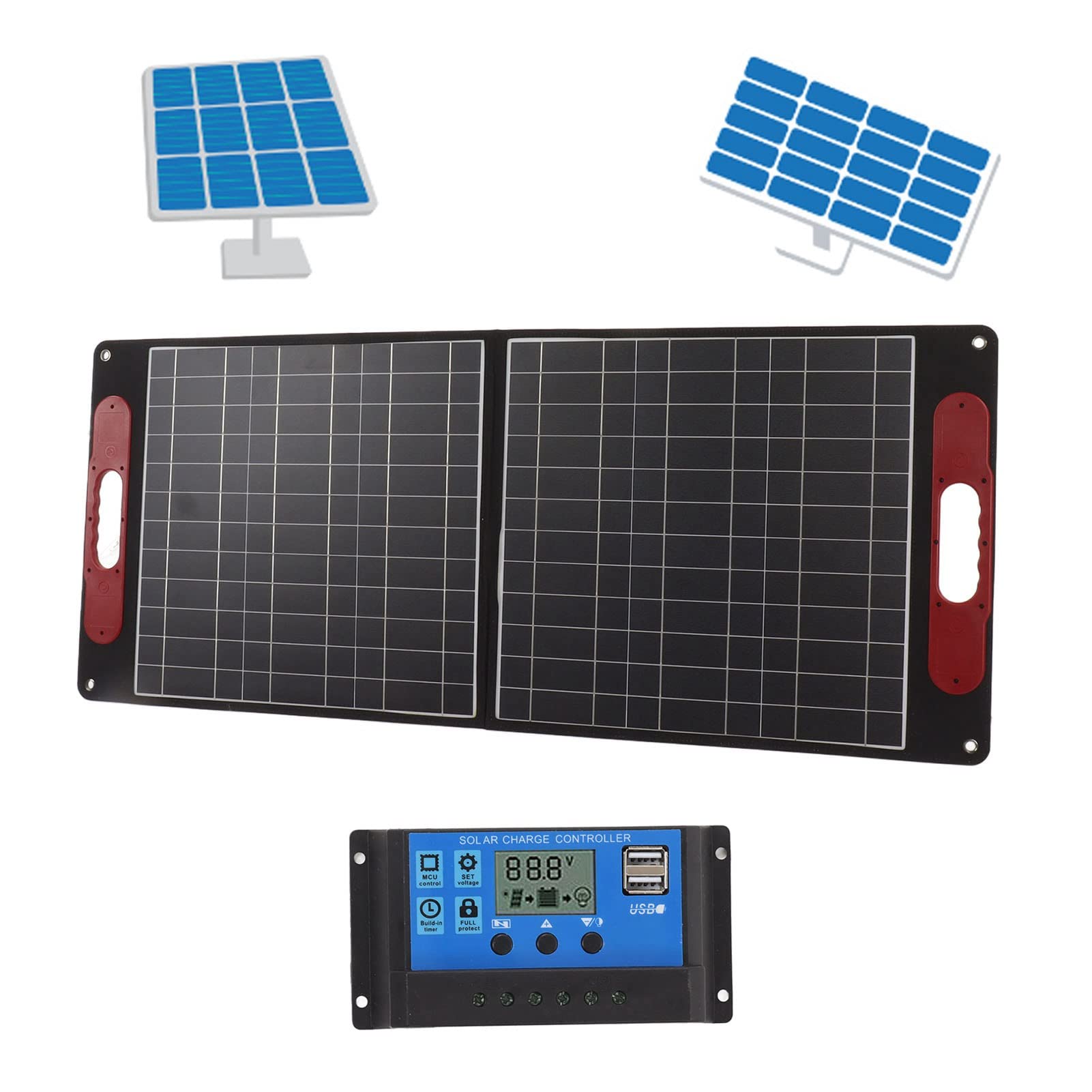 Eujgoov Kit de Panel Solar Plegable de 80 W, Cargador Solar Monocristalino Portátil Impermeable de 18 V para Camping y Actividades Al Aire Libre