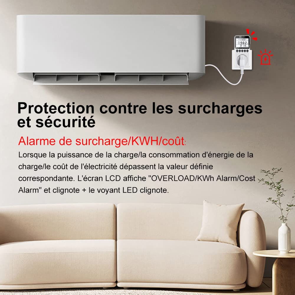 KETOTEK Medidor de Consumo Electrico, Enchufe Monitor de Electricidad con Pantalla LCD Retroiluminada, Medidor de Costo de Electricidad Medidor de Energía con 3680W Protección contra Sobrecarga