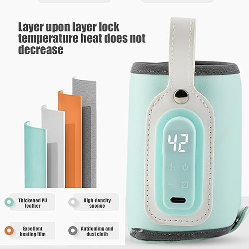Miniatura 3 de Calentador de biberones con aislamiento de botellas USB con control de temperatura ajustable y pantalla de 21 W, carga rápida, portátil para viajes