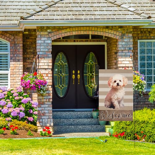 Bandera de jardín Bichon Frise TopPacific de 12x18 pulgadas de doble cara para exterior 3