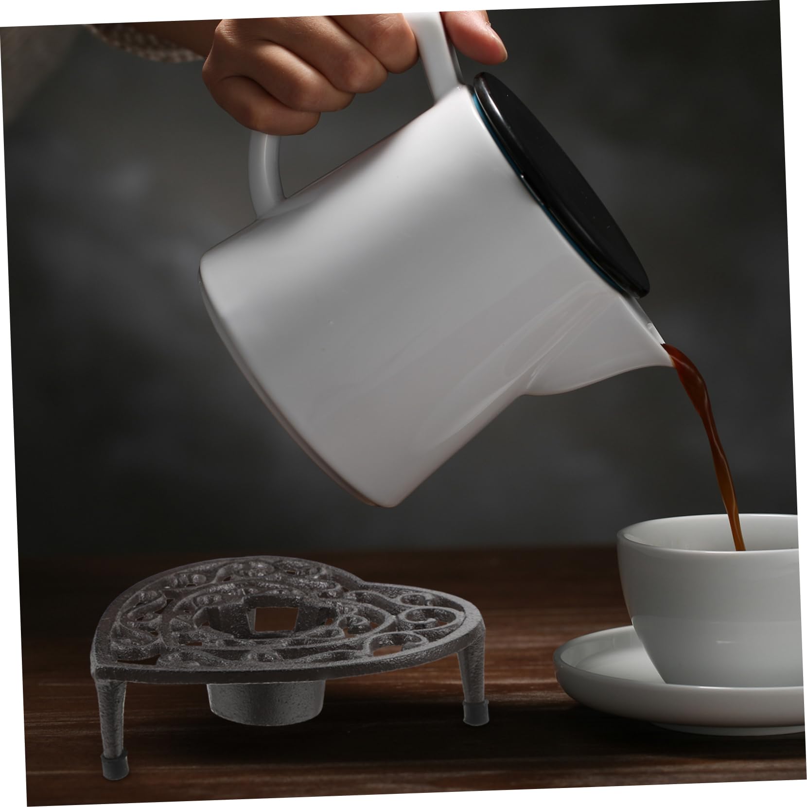 Alipis Calentador De Tetera De Hierro Fundido Soporte Tripod para Té y Café con Portavelas Estable y Duradero para Uso Casa y Eventos