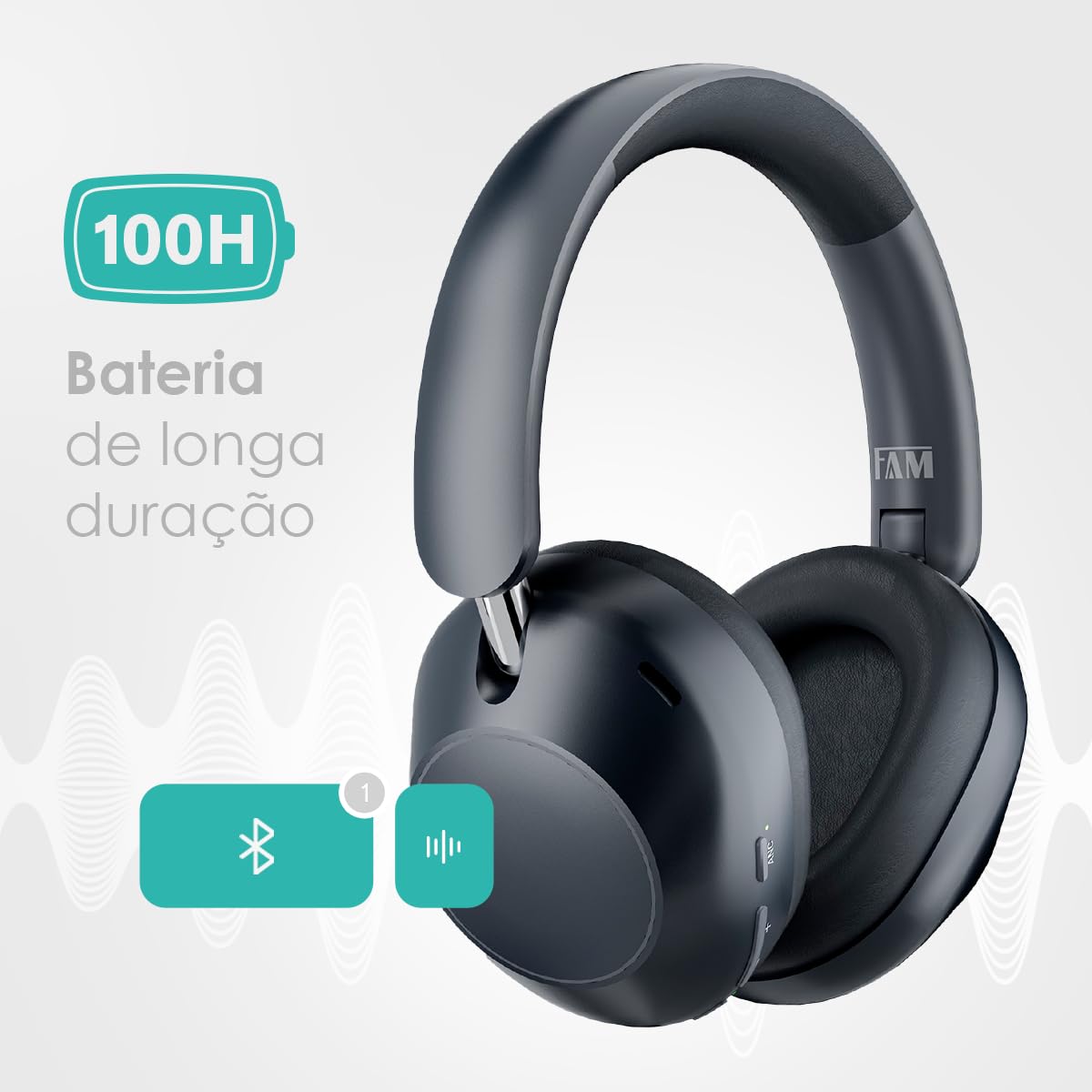 Fone de ouvido Bluetooth FAM A069N Cancelamento de Ruído Som