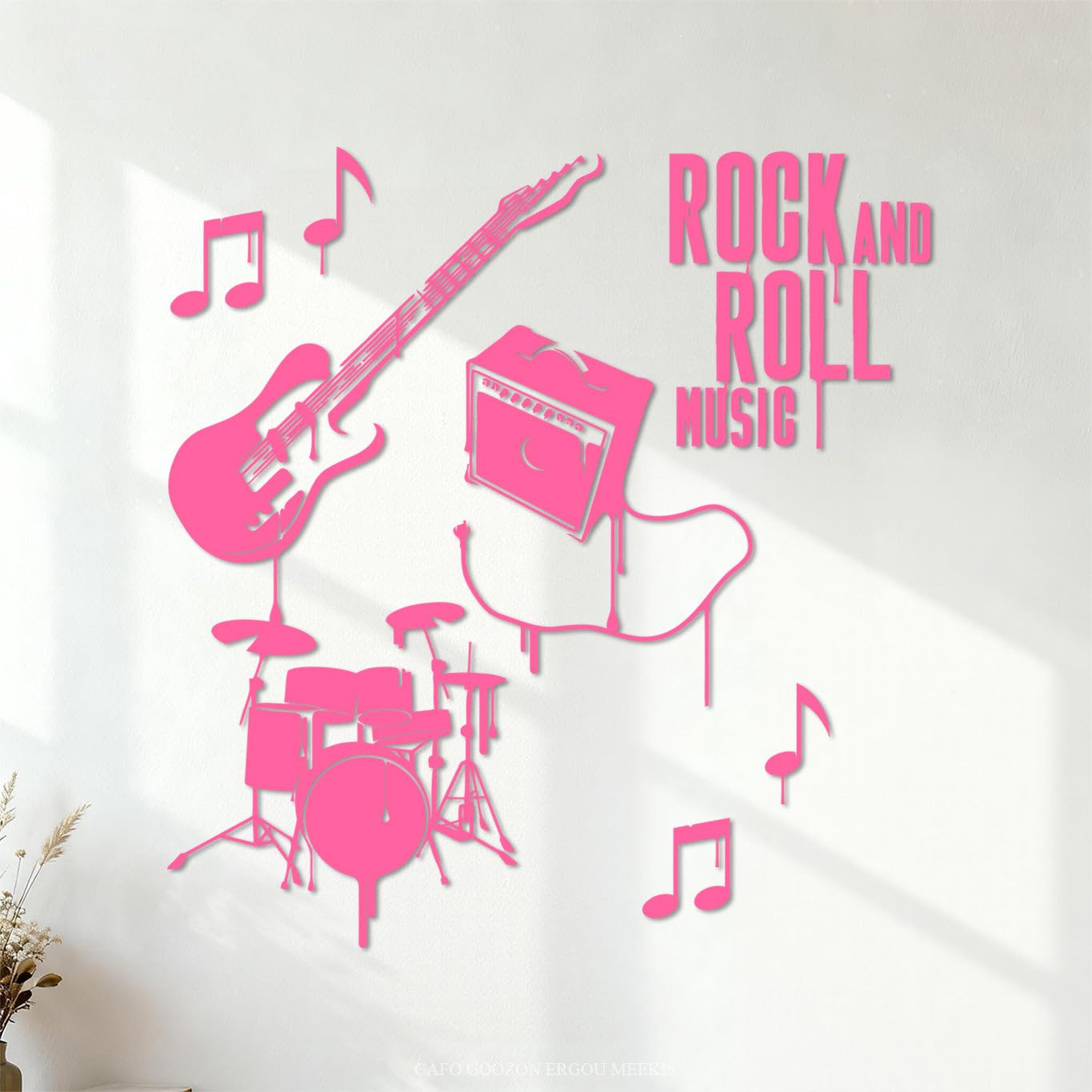 Vinyl Wall Decals Musical Instruments Rock N Roll Band Drums 54.6x57.4cm Art Decoration Pink — image 1