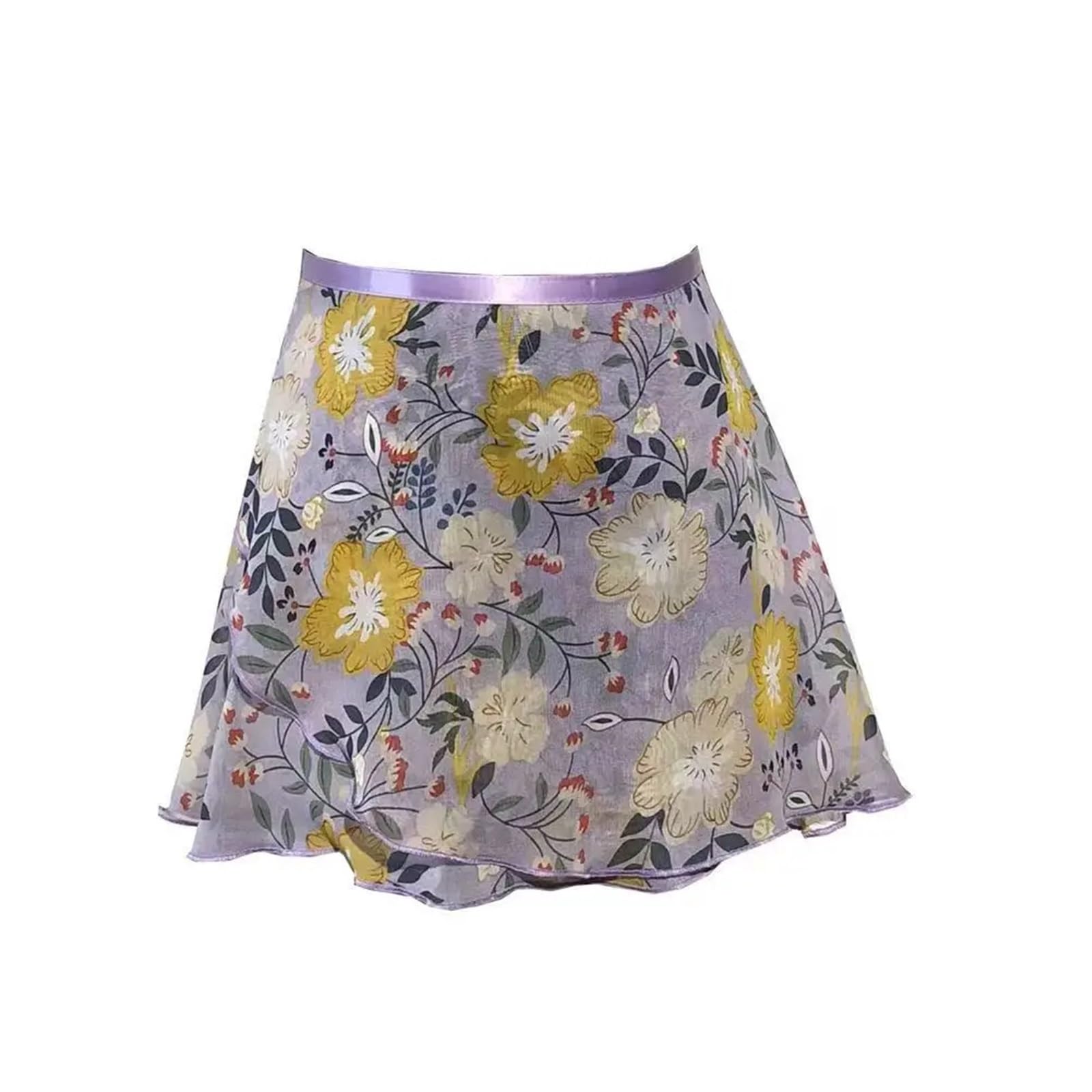 Ballettrock Wickelrock Tanz Rock Ballett Schürze Rock Erwachsene Chiffon Blume Praxis Trikot Tanzen Tragen Mädchen Blumen Druck Ballett Tutu Tanzen Kleid(Color-01,M Height130-140cm)